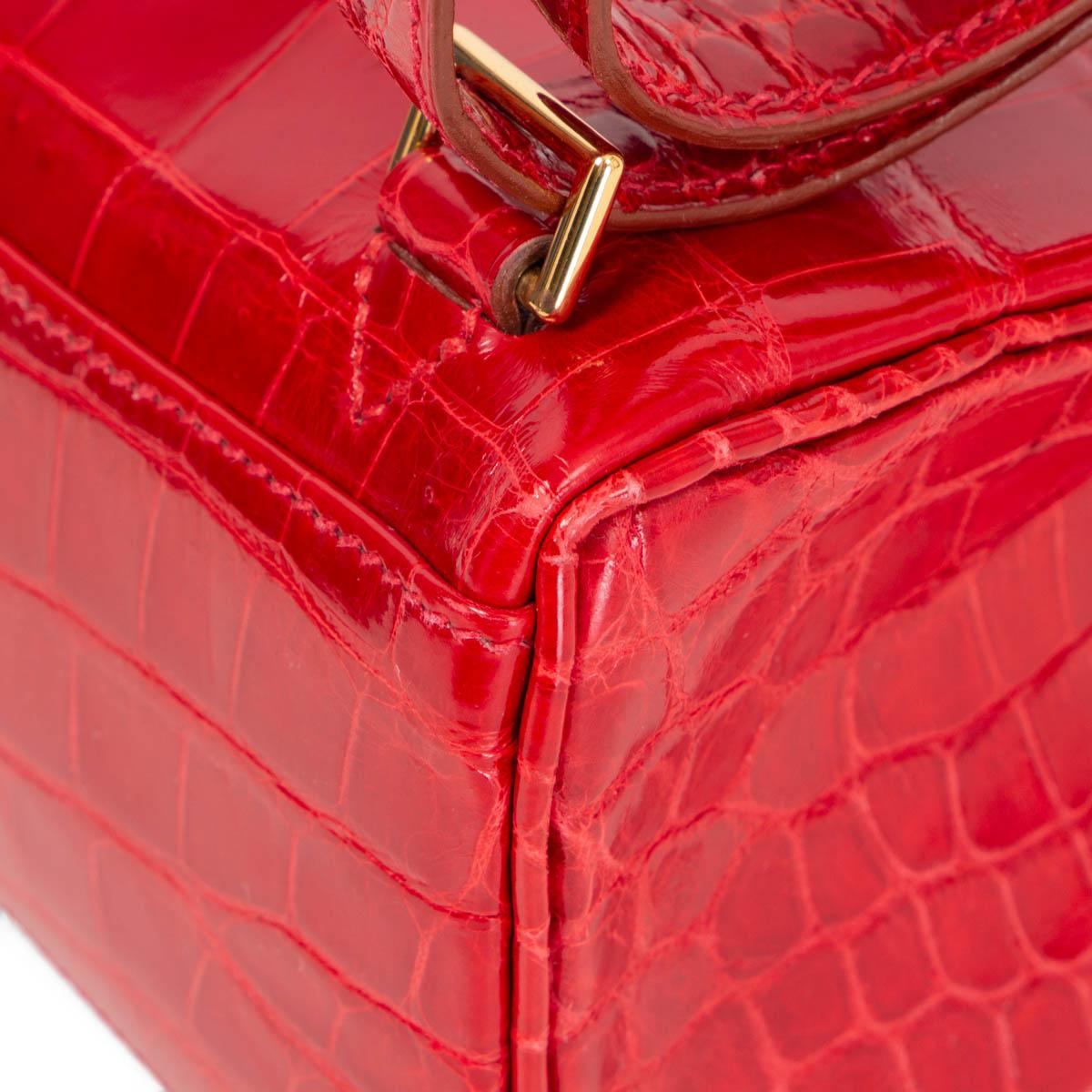 HERMES Braise red CROCODILE KELLY A DOS Backpack Bag Gold 5