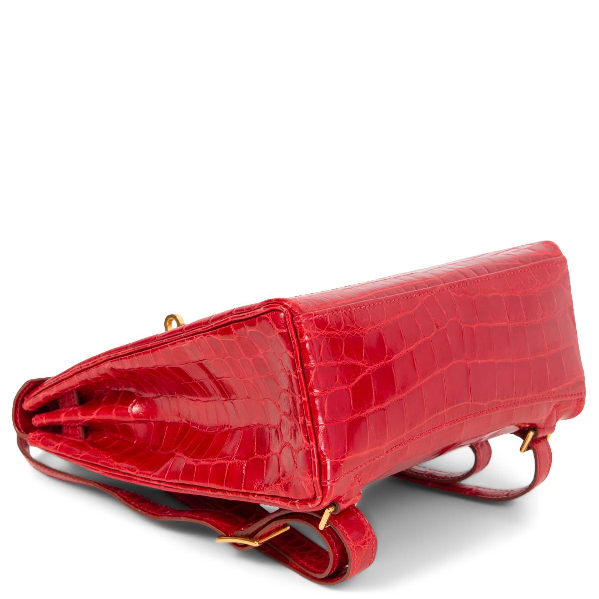 Red HERMES Braise red CROCODILE KELLY A DOS Backpack Bag Gold