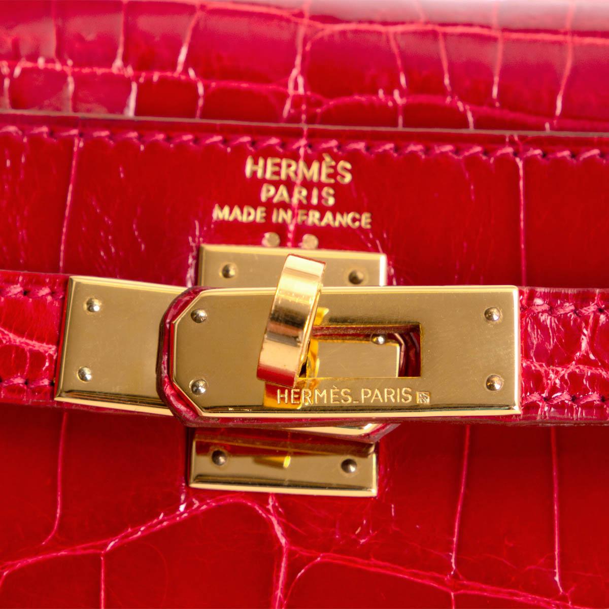 Women's HERMES Braise red CROCODILE KELLY A DOS Backpack Bag Gold