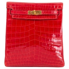 Retro HERMES Braise red CROCODILE KELLY A DOS Backpack Bag Gold