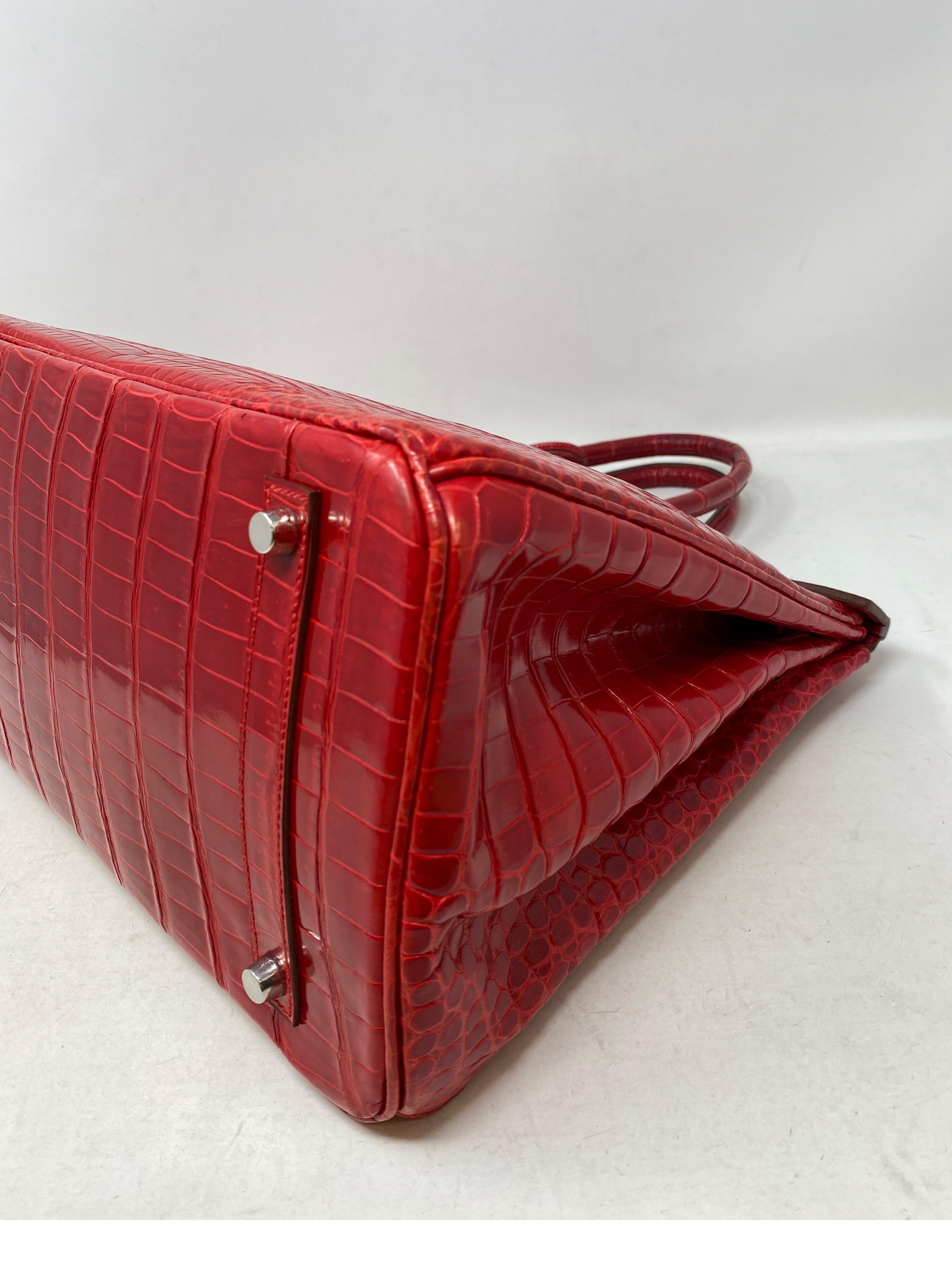 Hermes Braise Red Shiny Porosus Crocodile Birkin 35 Bag  3