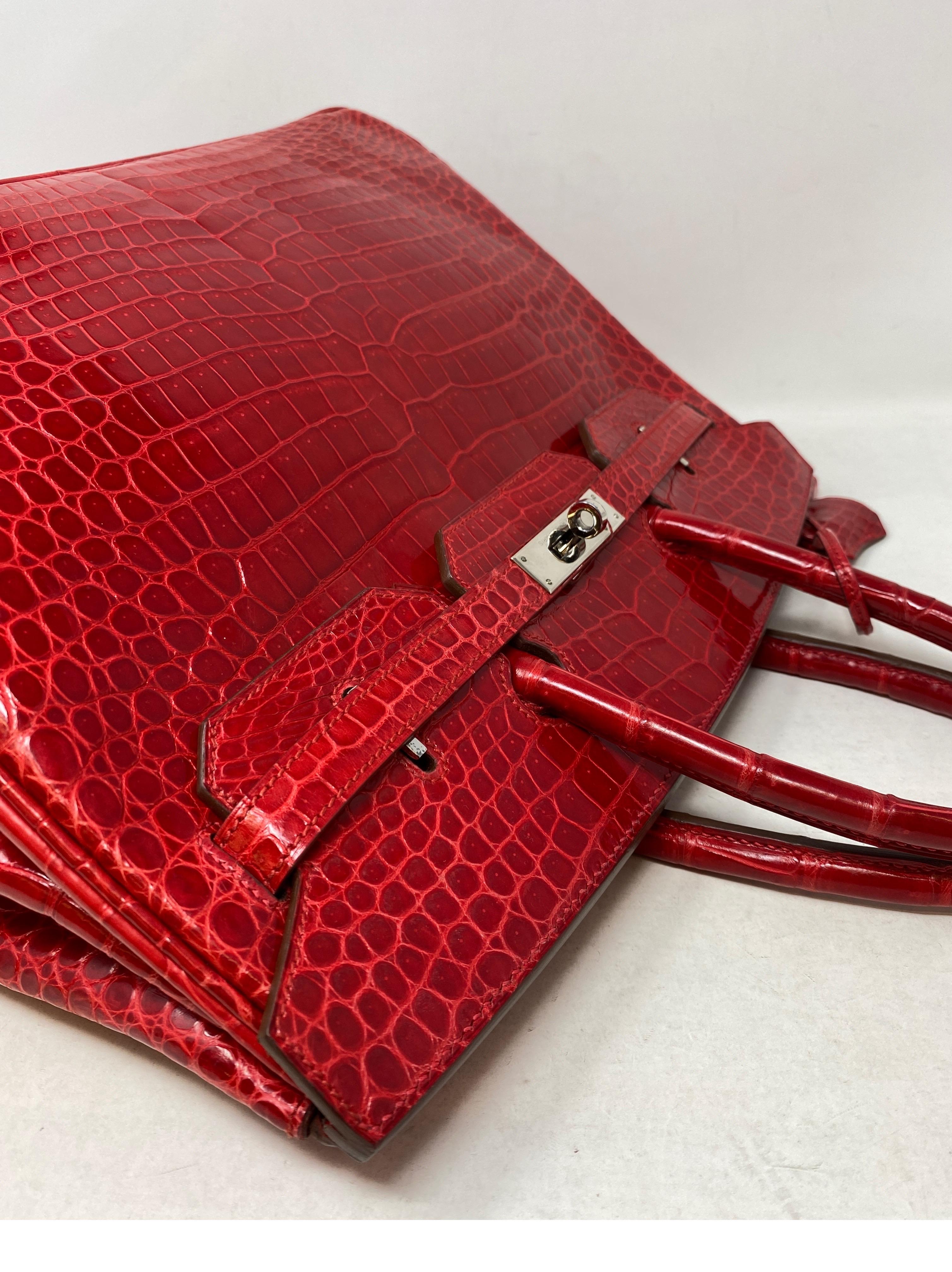 Hermes Braise Red Shiny Porosus Crocodile Birkin 35 Bag 5