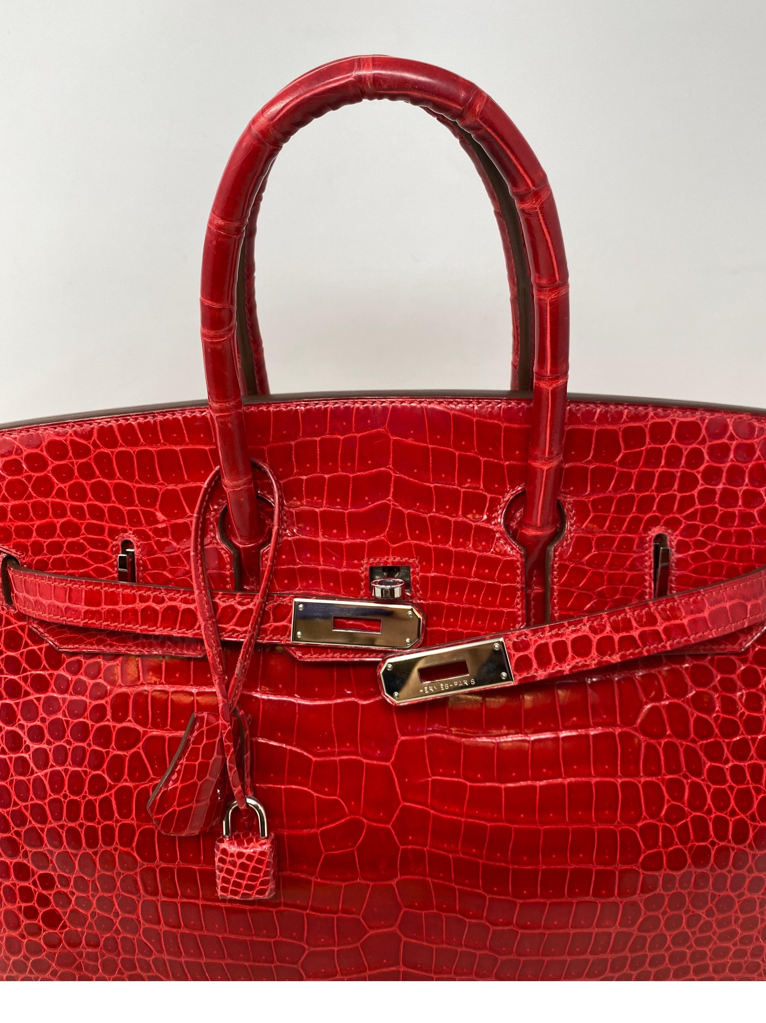 Hermes Braise Red Shiny Porosus Crocodile Birkin 35 Bag  13