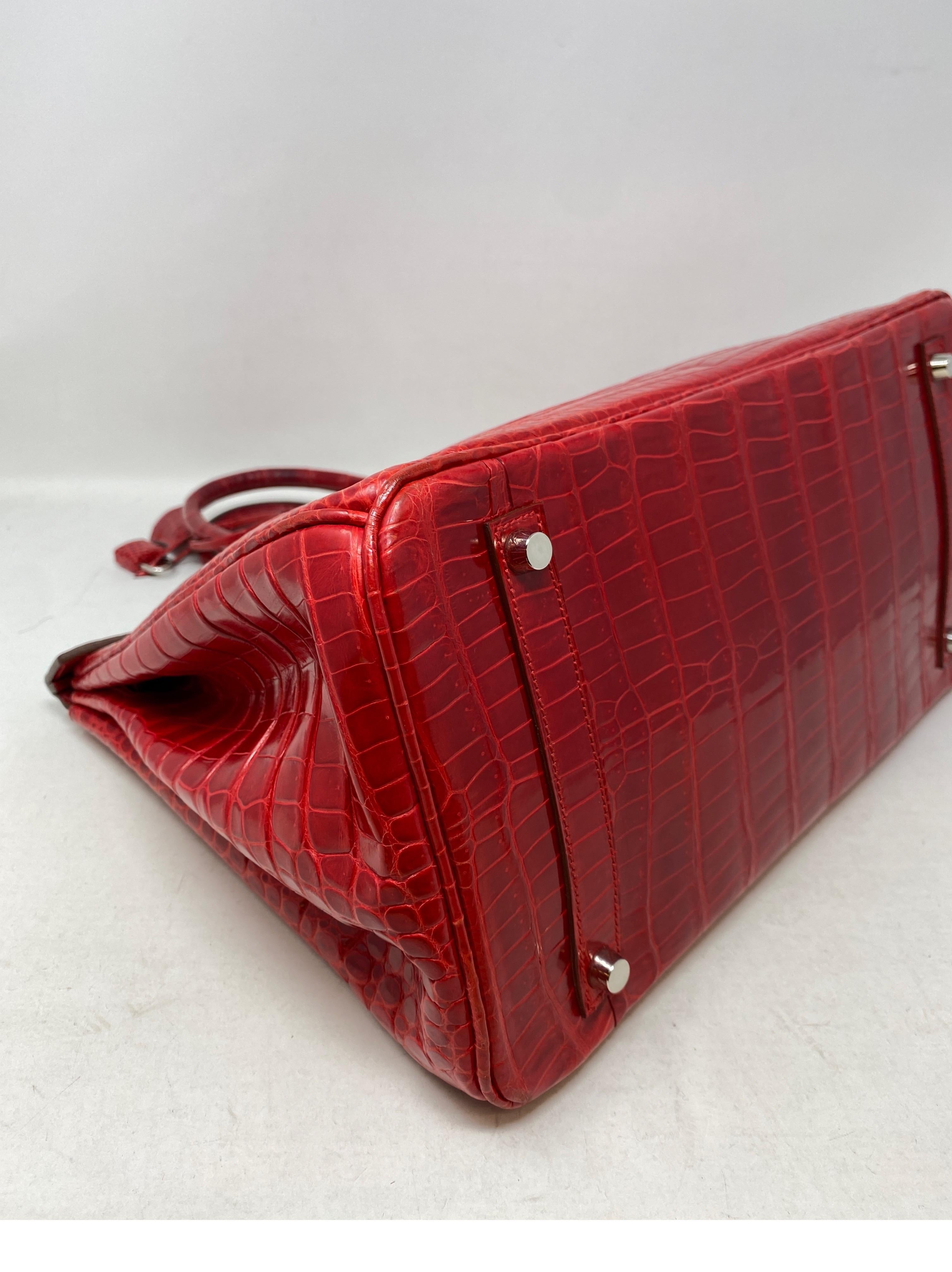 Hermes Braise Red Shiny Porosus Crocodile Birkin 35 Bag  2