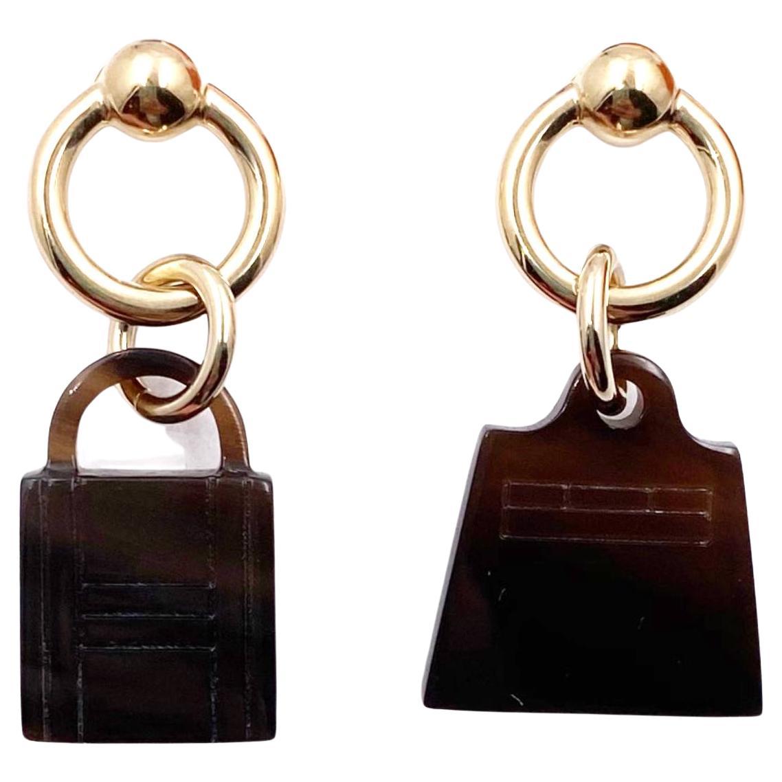 Hermes Brand New Gold Horn Amulettes Maroquinier Bags Earrings  en vente