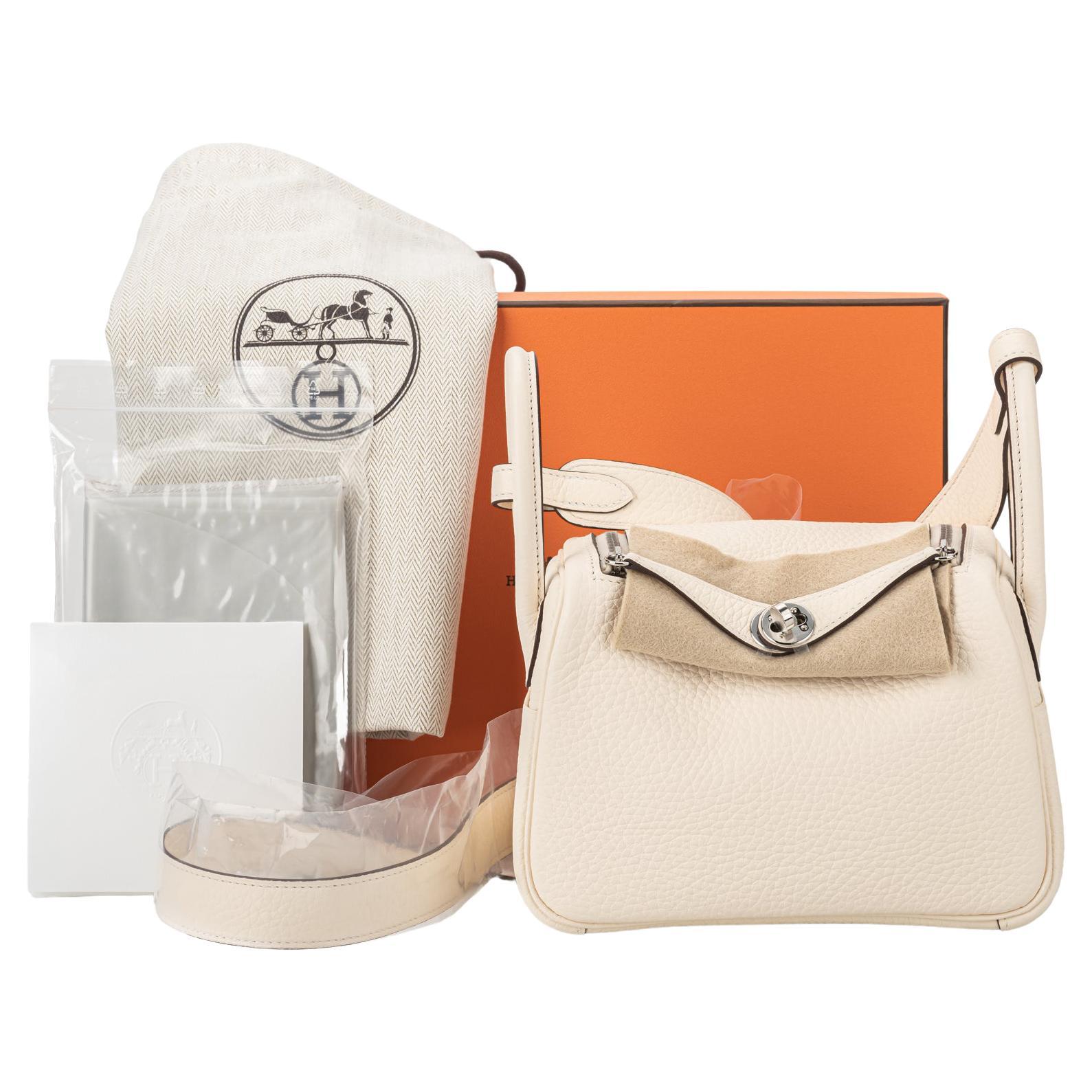 Hermes brand new in box mini lindy nata togo with palladium hardware. Date stamp Z, 2021. Coveted new size , can be worn in three ways, also cross body. Two interior pockets. Comes with dust cover, booklet, rain jacket and original box.