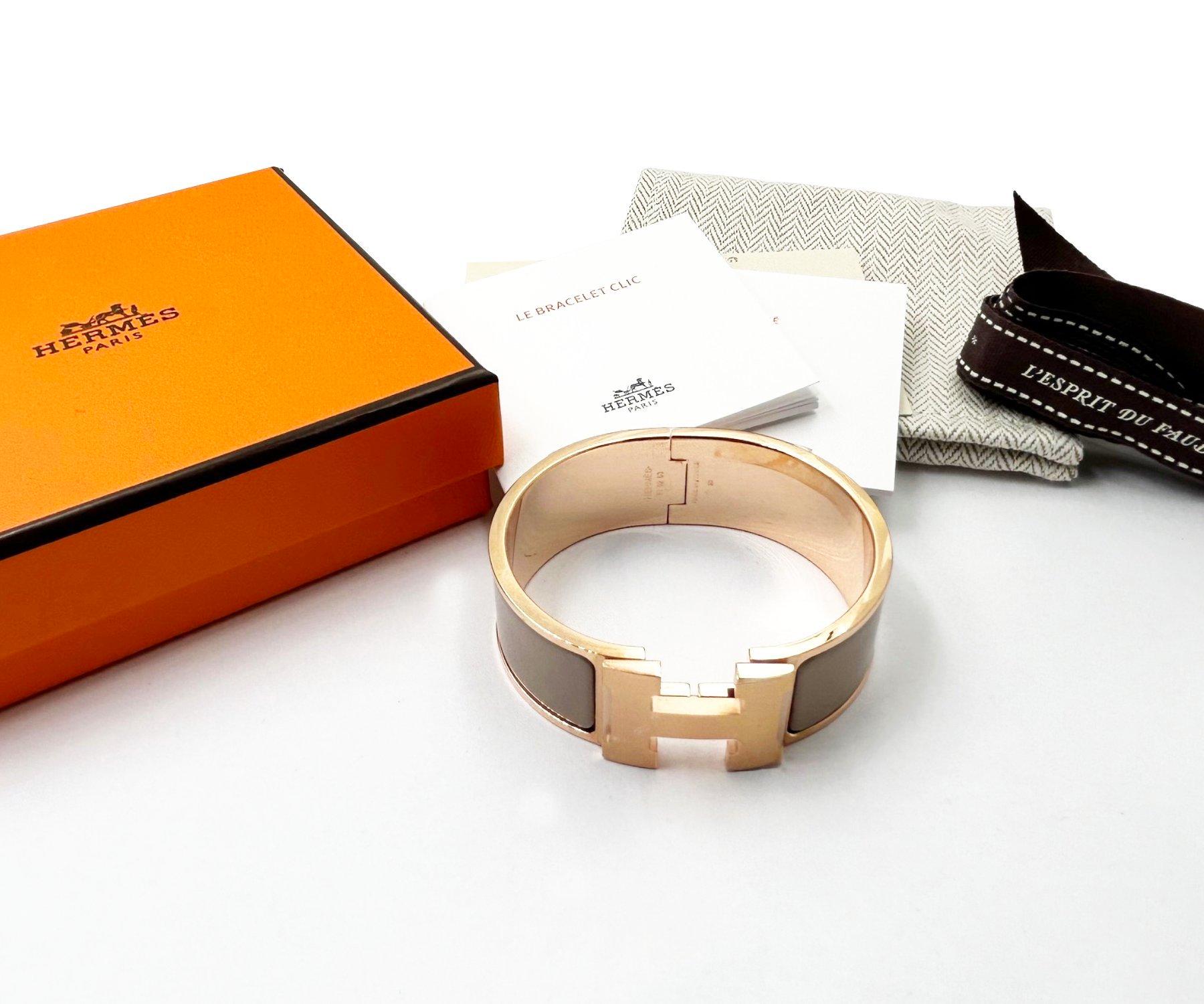 Artisan Hermes Brand New Rose Gold H Taupe Thick Clic Clac Bracelet Cuff Bangle For Sale