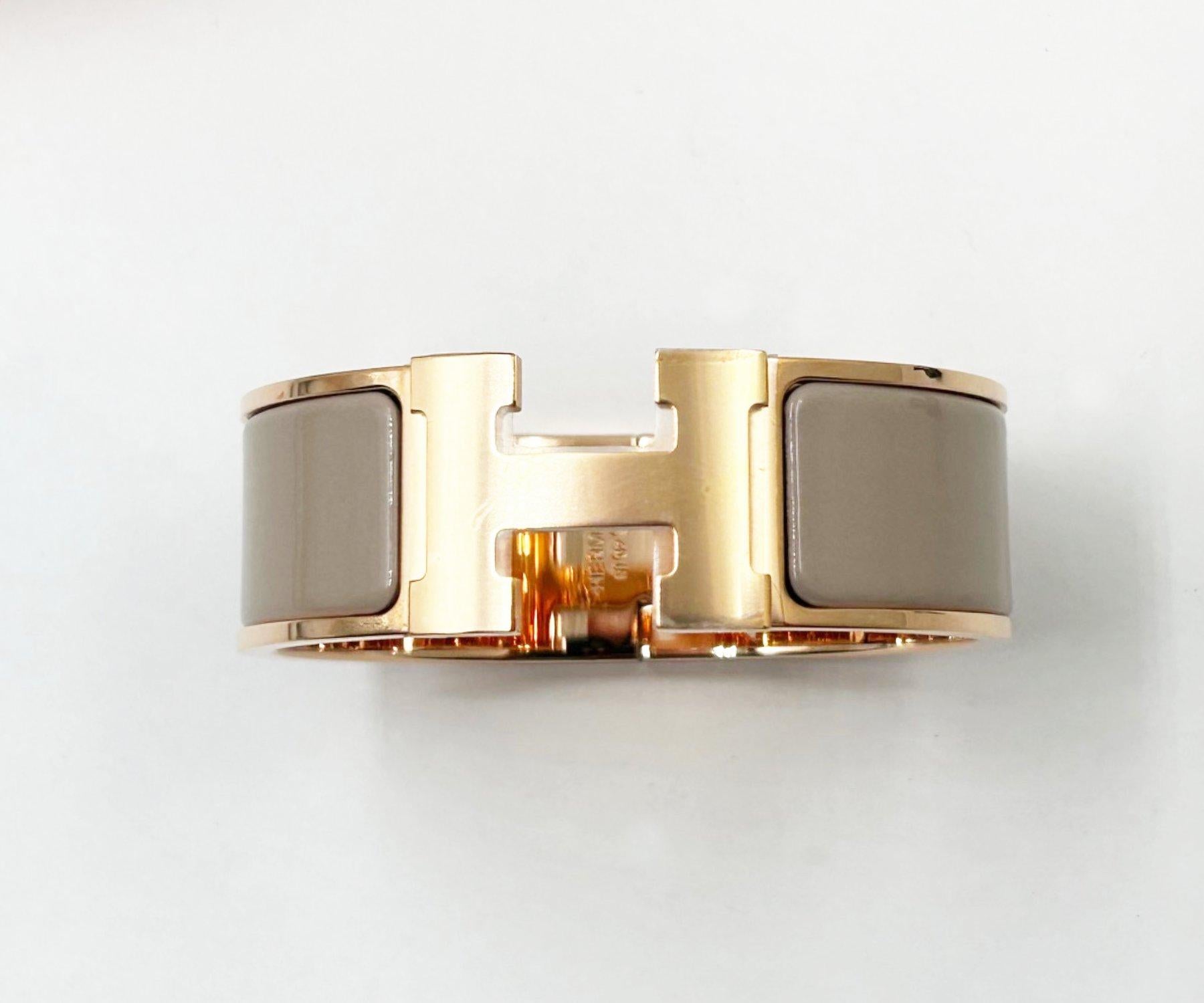 Hermes Brand New Rose Gold H Taupe Thick Clic Clac Bracelet Cuff Bangle In New Condition For Sale In Pasadena, CA