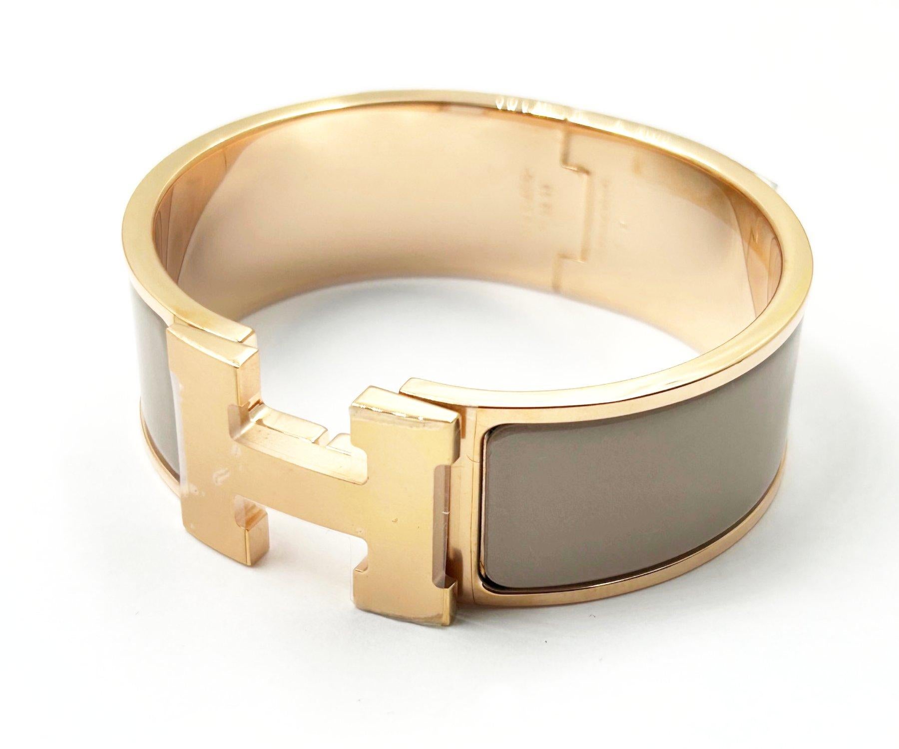 Women's Hermes Brand New Rose Gold H Taupe Thick Clic Clac Bracelet Cuff Bangle For Sale
