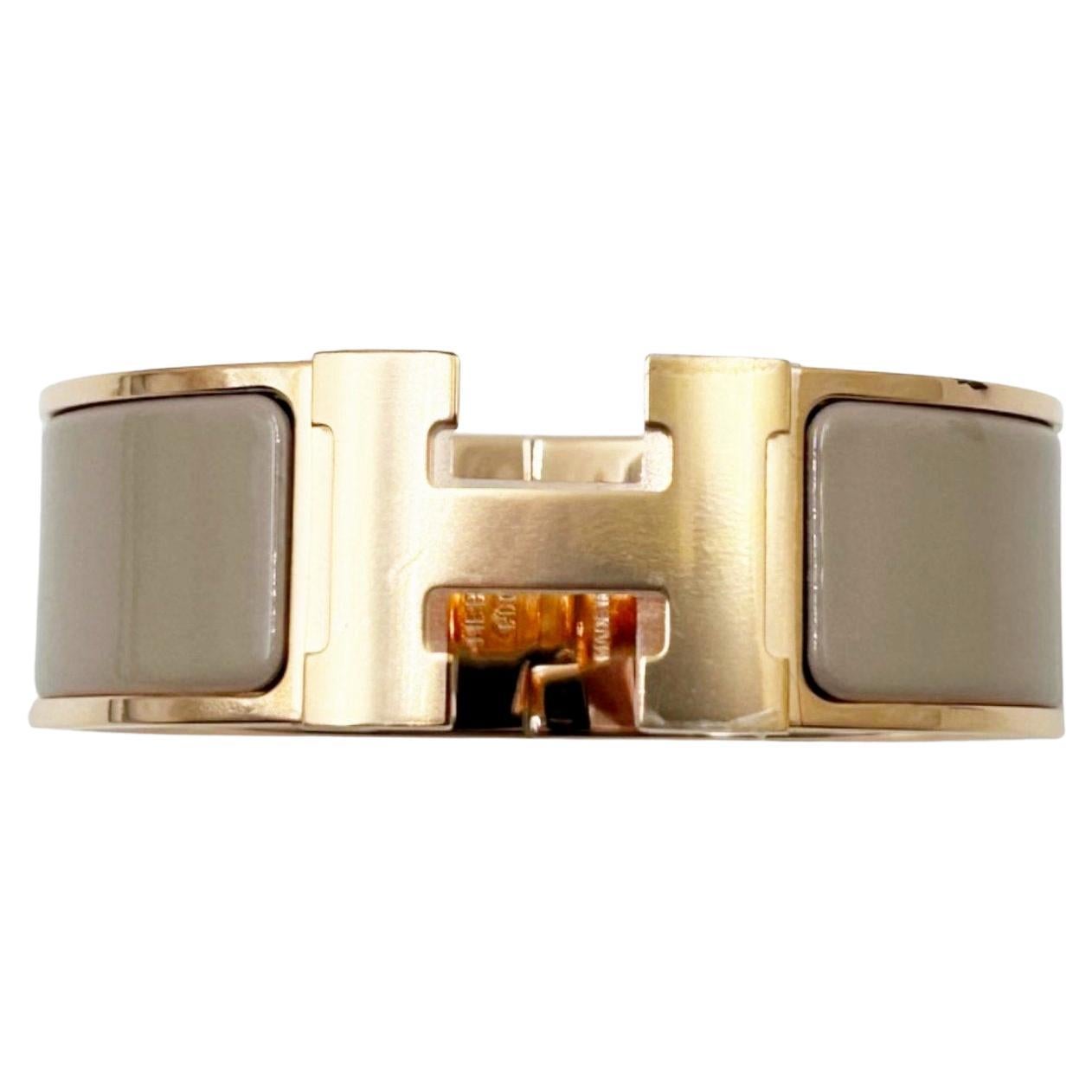 Hermes Brand New Rose Gold H Taupe Thick Clic Clac Bracelet Cuff Bangle For Sale