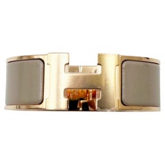 Hermes Brand New Rose Gold H Taupe Thick Clic Clac Bracelet Cuff Bangle