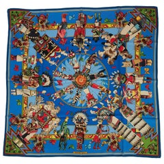 Hermes Brand New Silk Kachinas Blue Scarf
