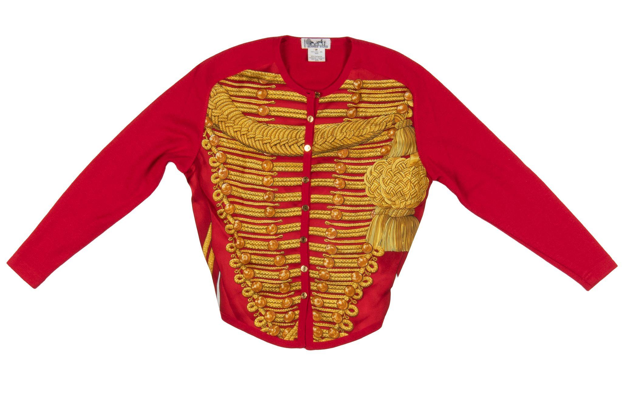 Hermès Brandebourgs Red Silk Waist Coat en vente