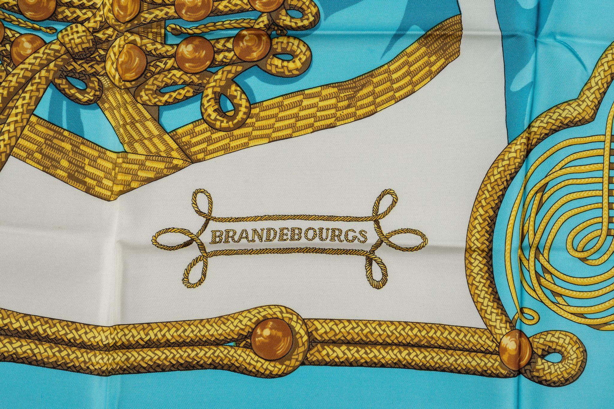 Hermès Brandebourgs Turquoise Silk Scarf In Excellent Condition For Sale In West Hollywood, CA