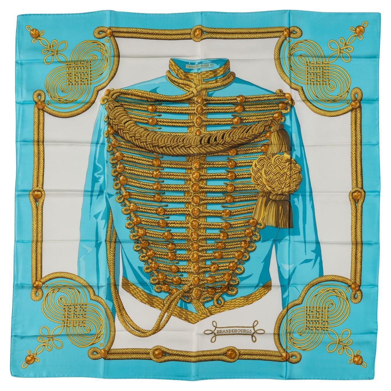 Hermès Brandebourgs Turquoise Silk Scarf For Sale