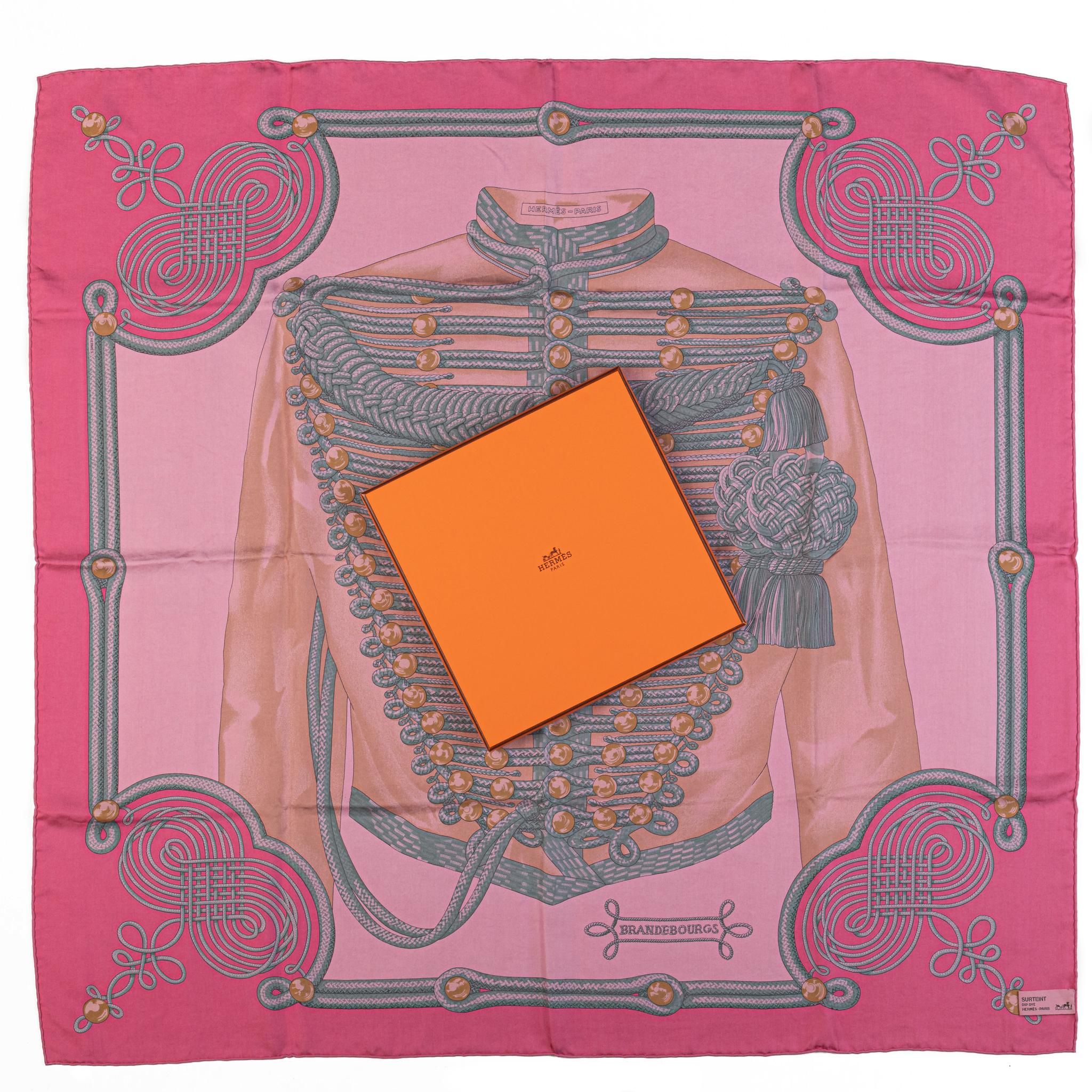 Hermès new pink collectible Brandebourg in washed silk. Comes with original box .