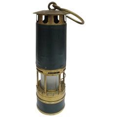 Hermès, Brass and Green Leather Midcentury Mining Lantern, Paris, 1960