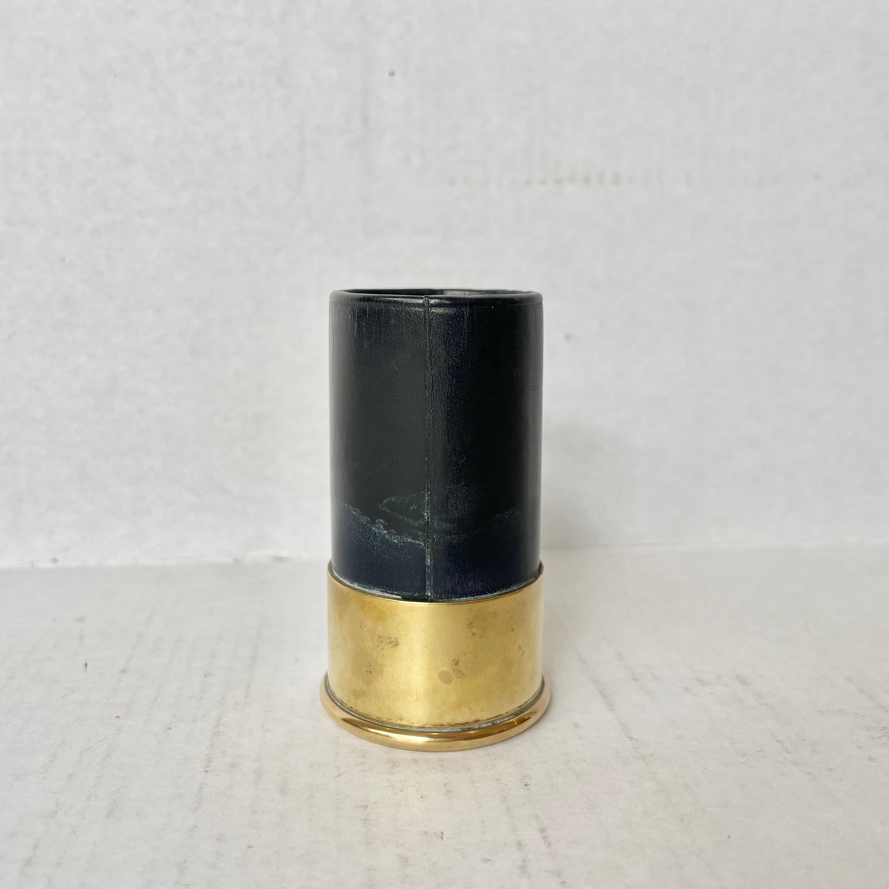 Hermès Brass and Leather Shotgun Shell Pen Holder, 1970s France In Good Condition For Sale In Los Angeles, CA