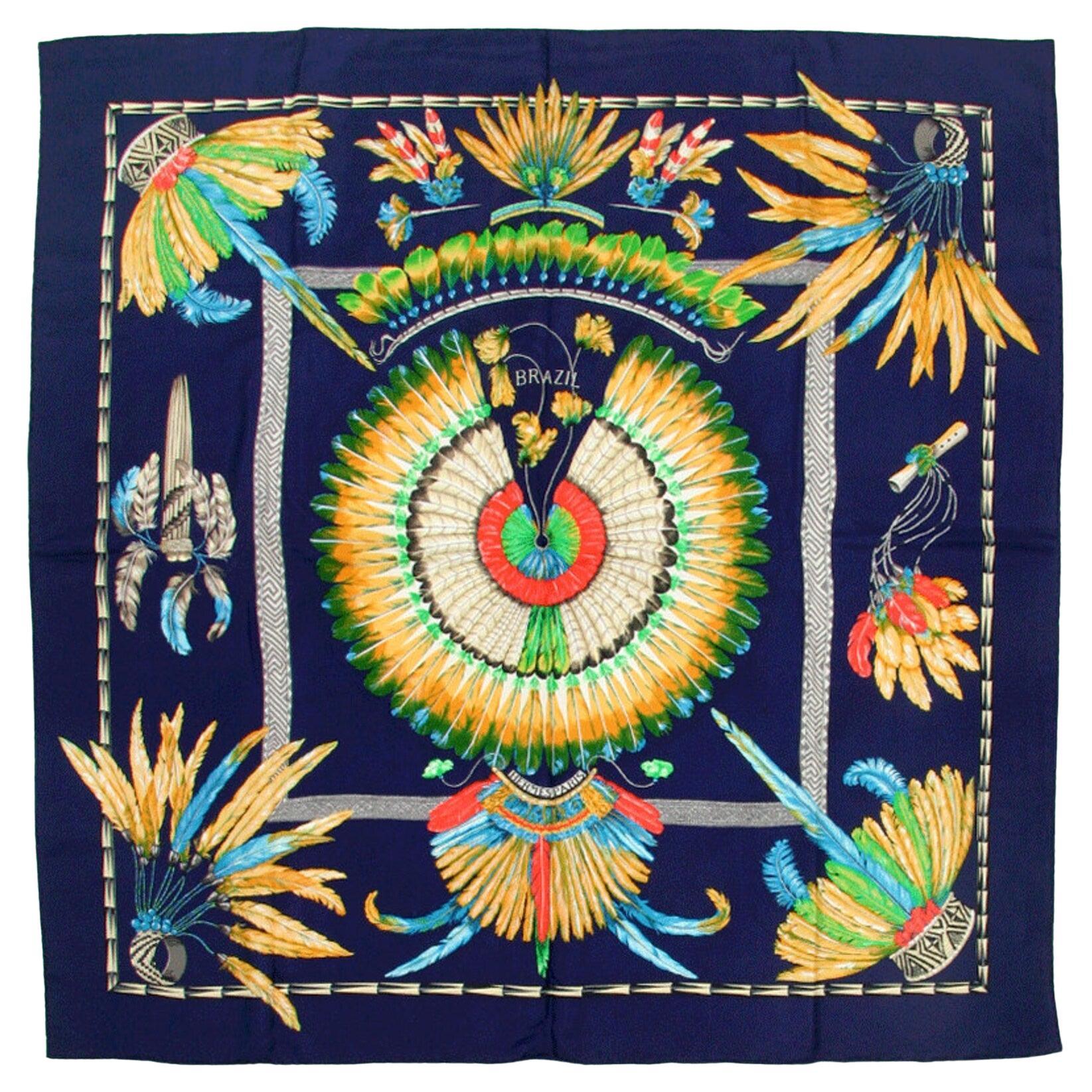 Hermes "Brazil" 90cm Silk Twill Scarf by Laurence Bourthoumieux Toutsy For Sale