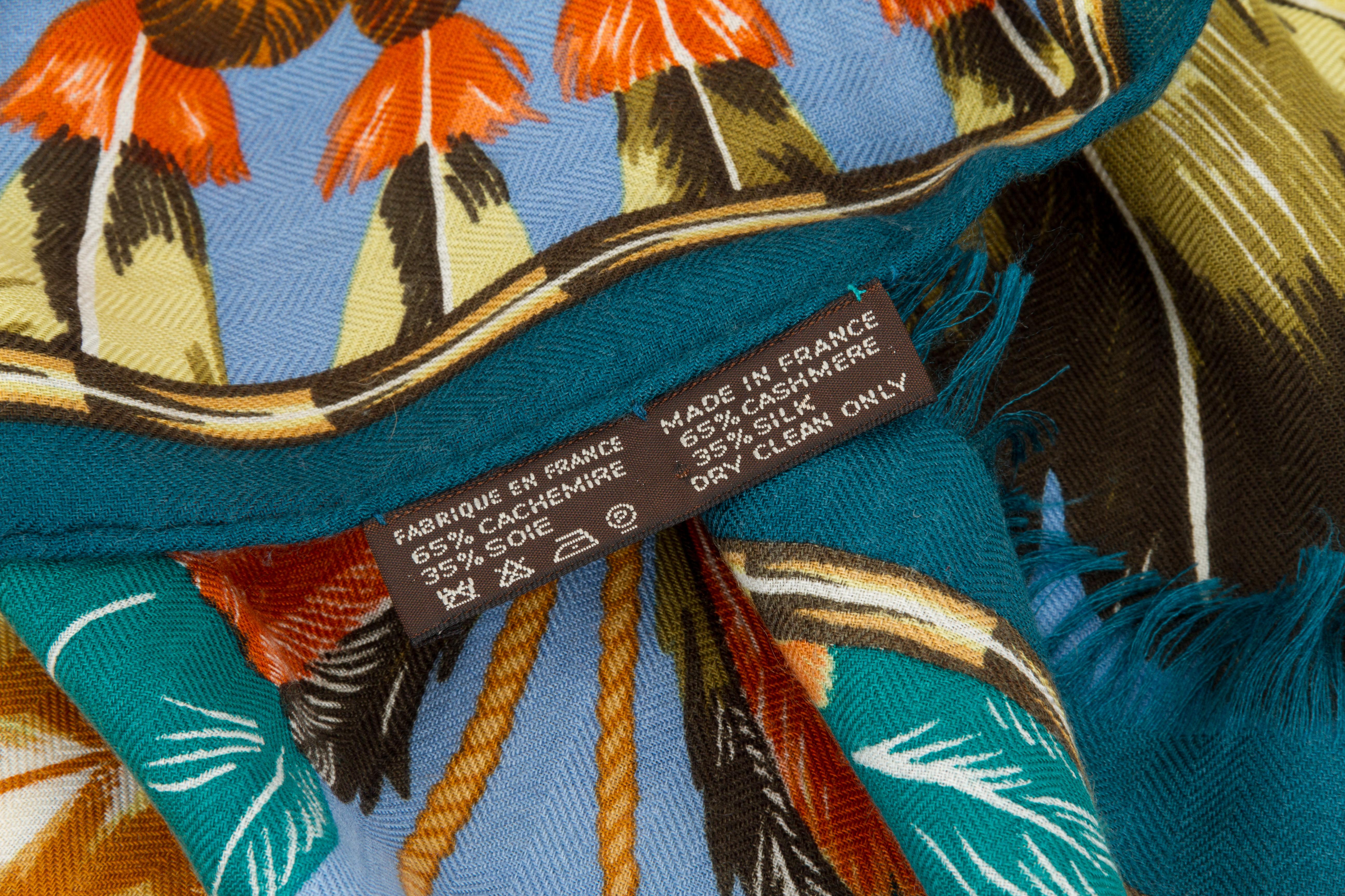 Hermès Brazil Blue Silk Cashmere Shawl Stole In Excellent Condition In West Hollywood, CA
