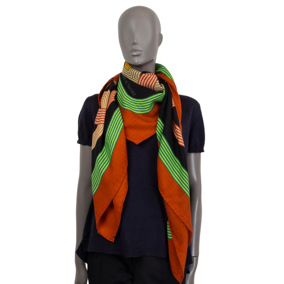 Hermes brick black green CIRCUIT 24 FAUBOURG 140 Scarf silk cashmere 1
