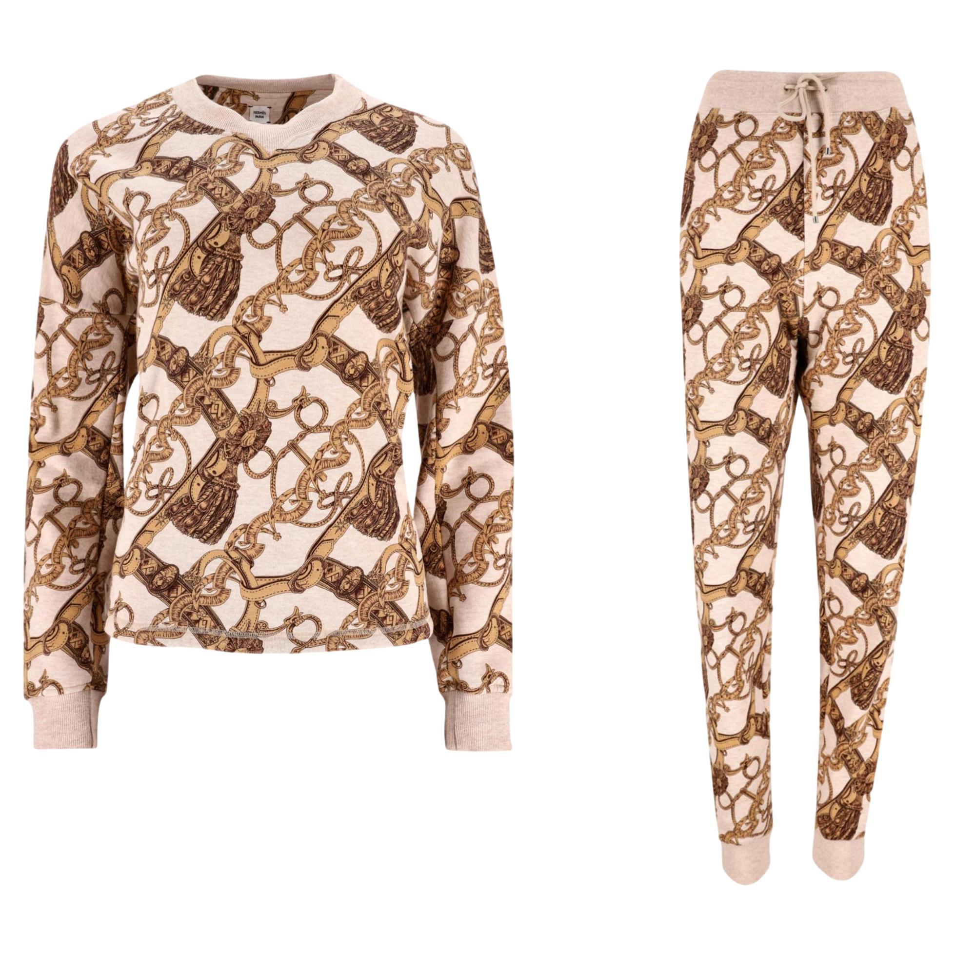 Hermes Bride De Cour, maglione e joggers abbinati in cotone e pelo di cammello in vendita
