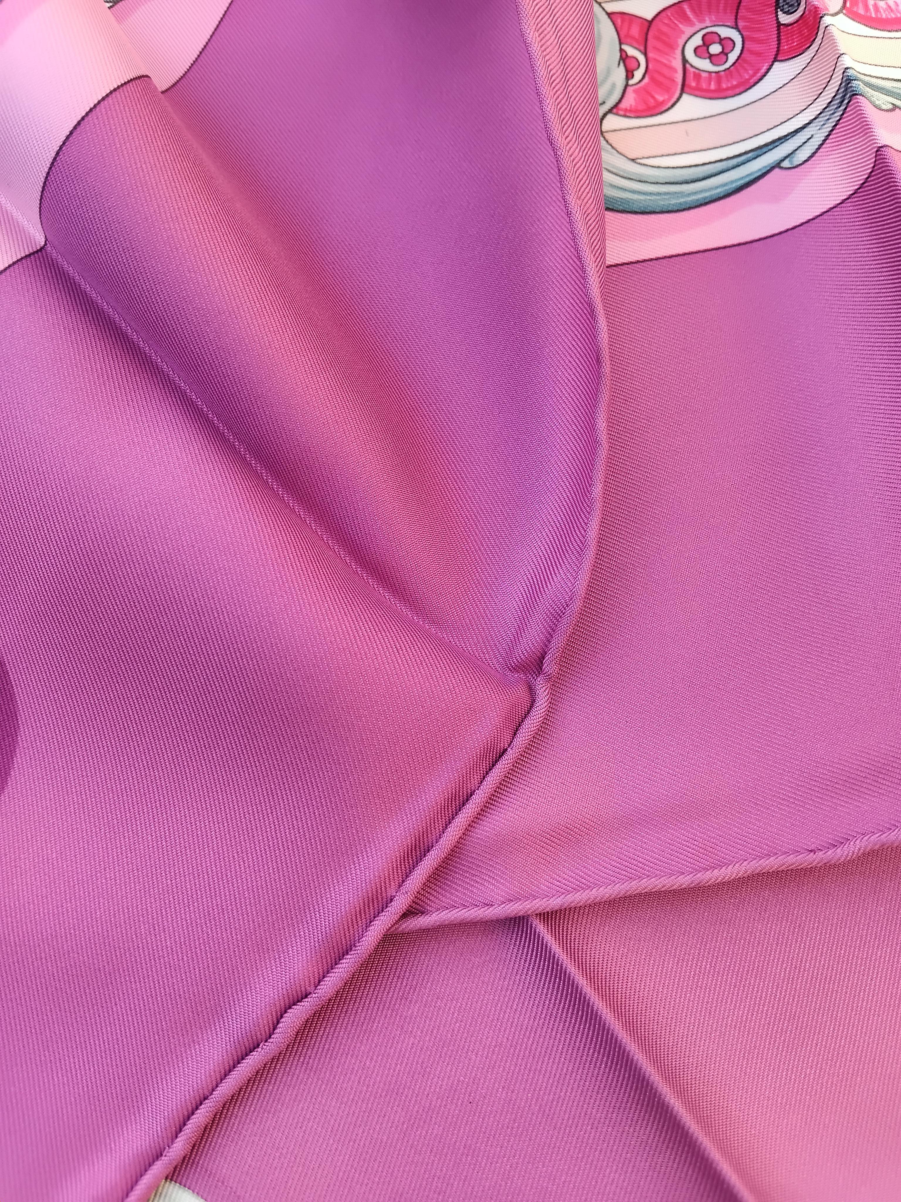 Hermès Bride De Cour Silk Scarf Pink 35' For Sale 8