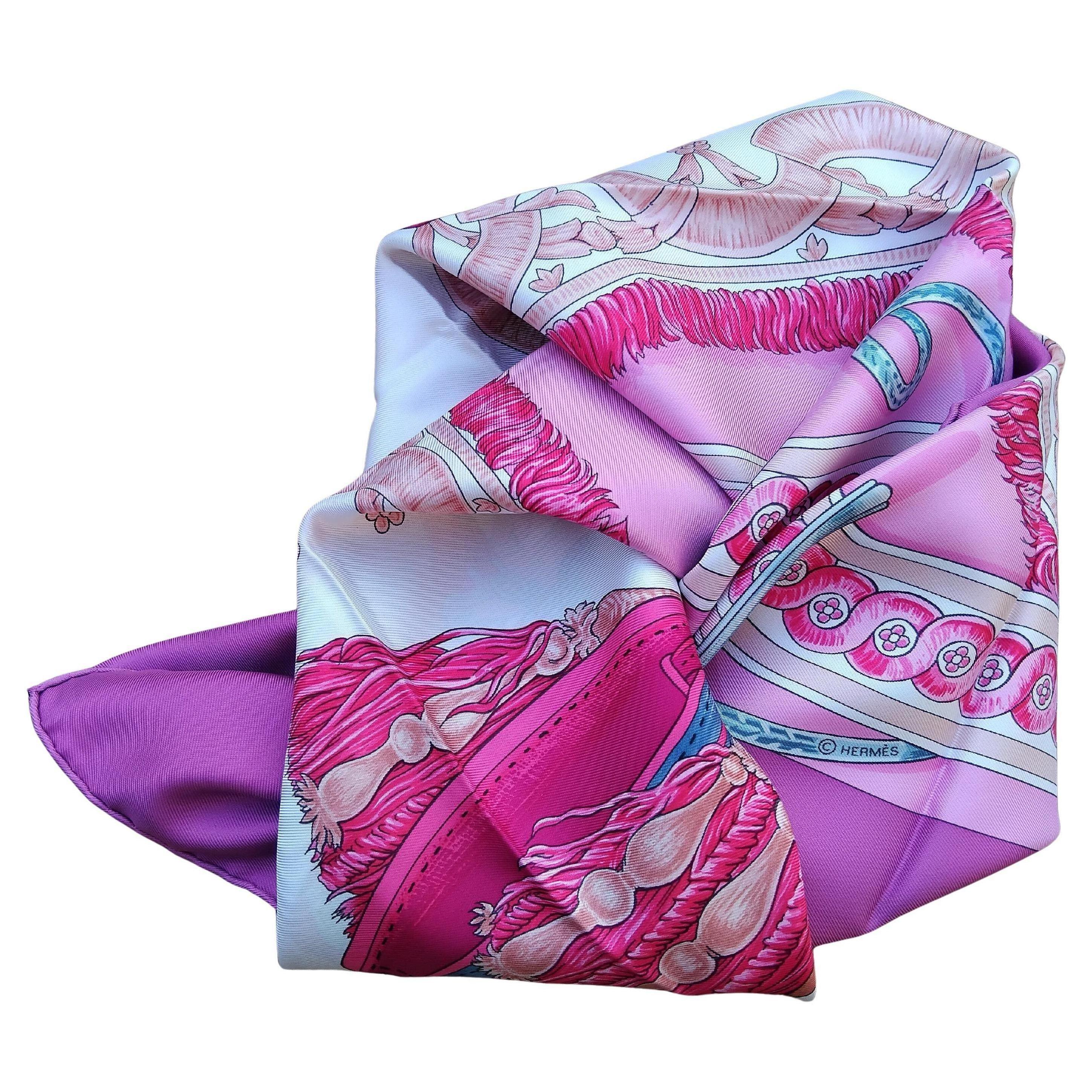 Hermès Bride De Cour Silk Scarf Pink 35' For Sale 10