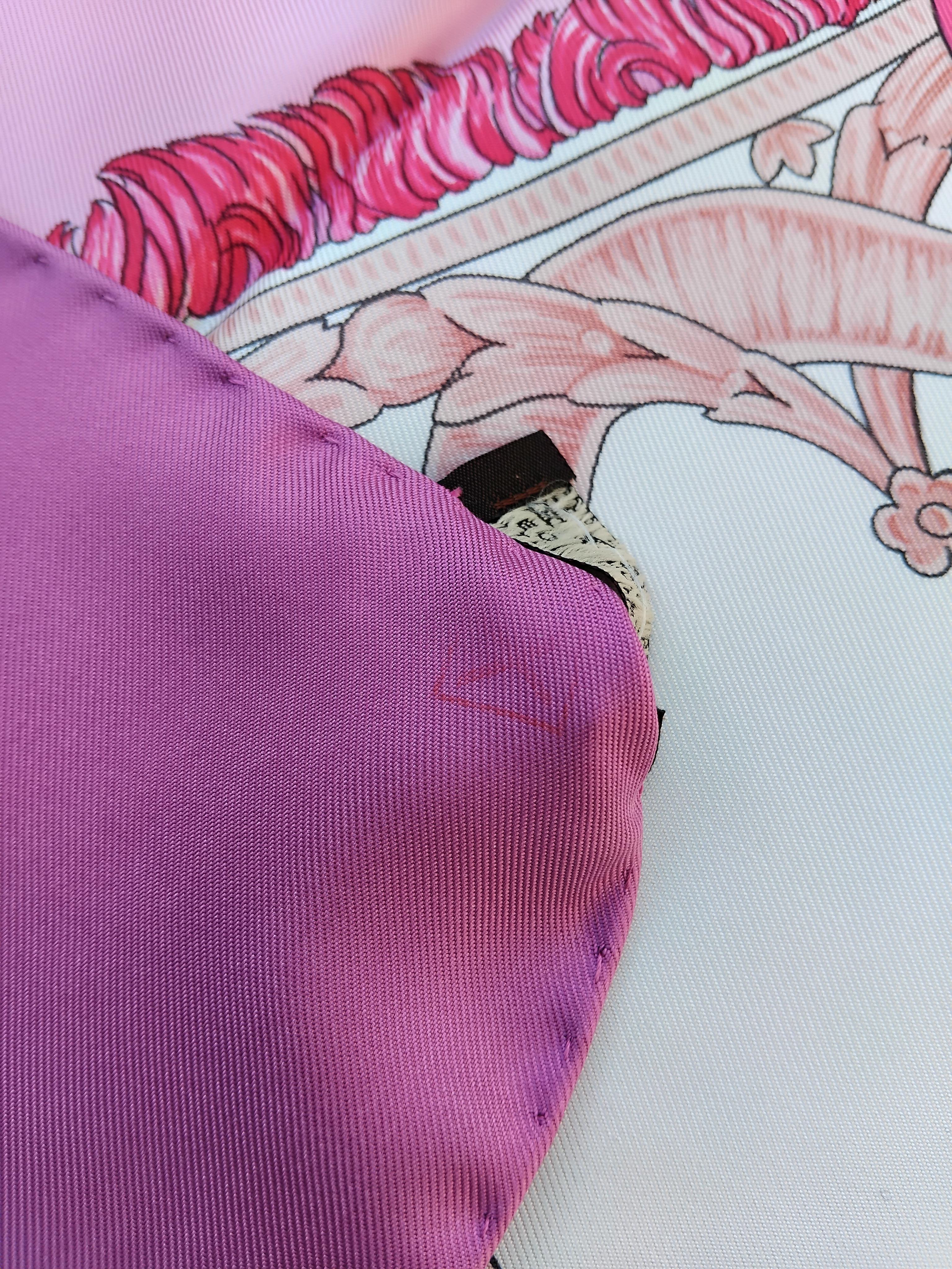 Hermès Bride De Cour Silk Scarf Pink 35' For Sale 11