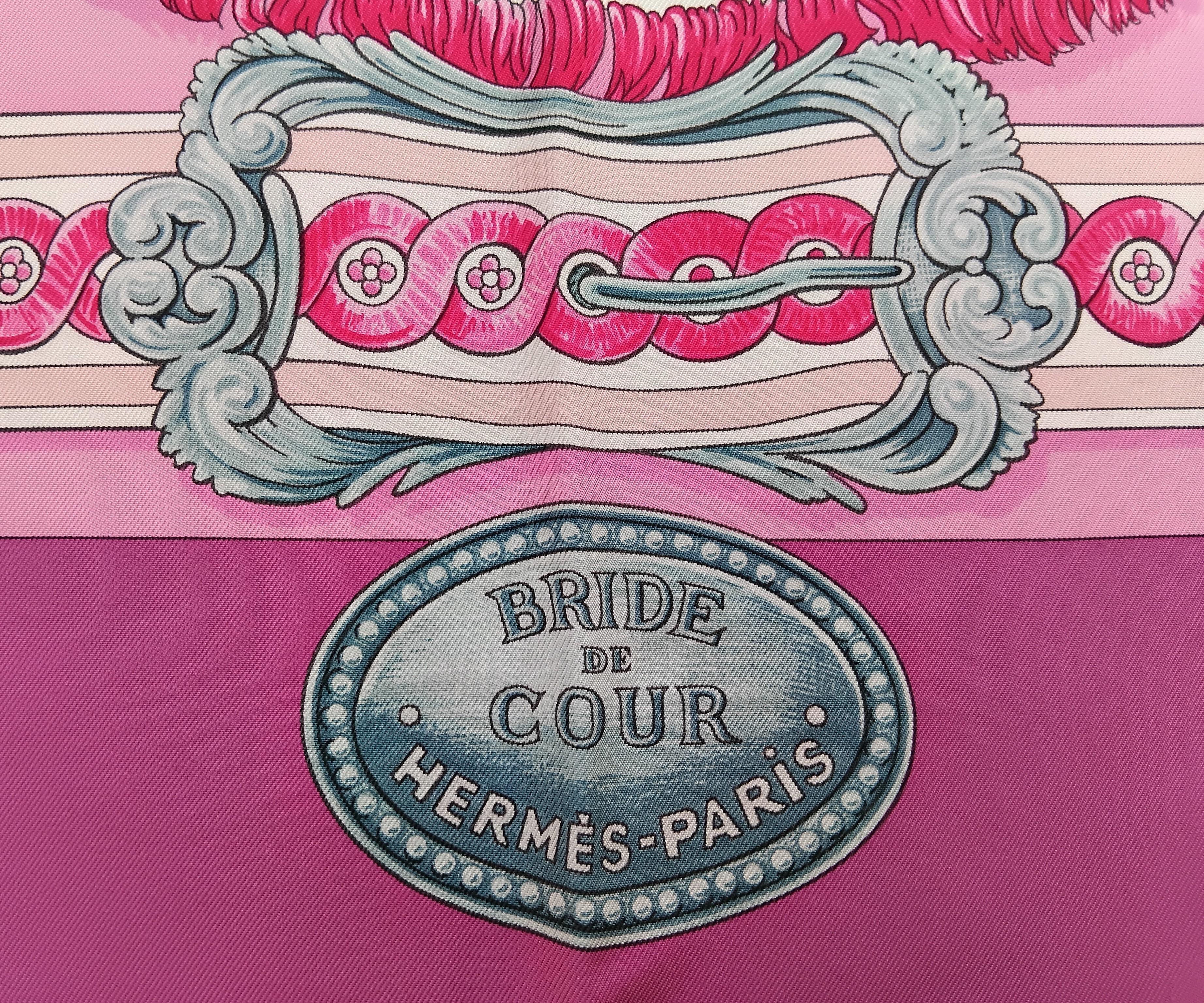 Women's Hermès Bride De Cour Silk Scarf Pink 35' For Sale