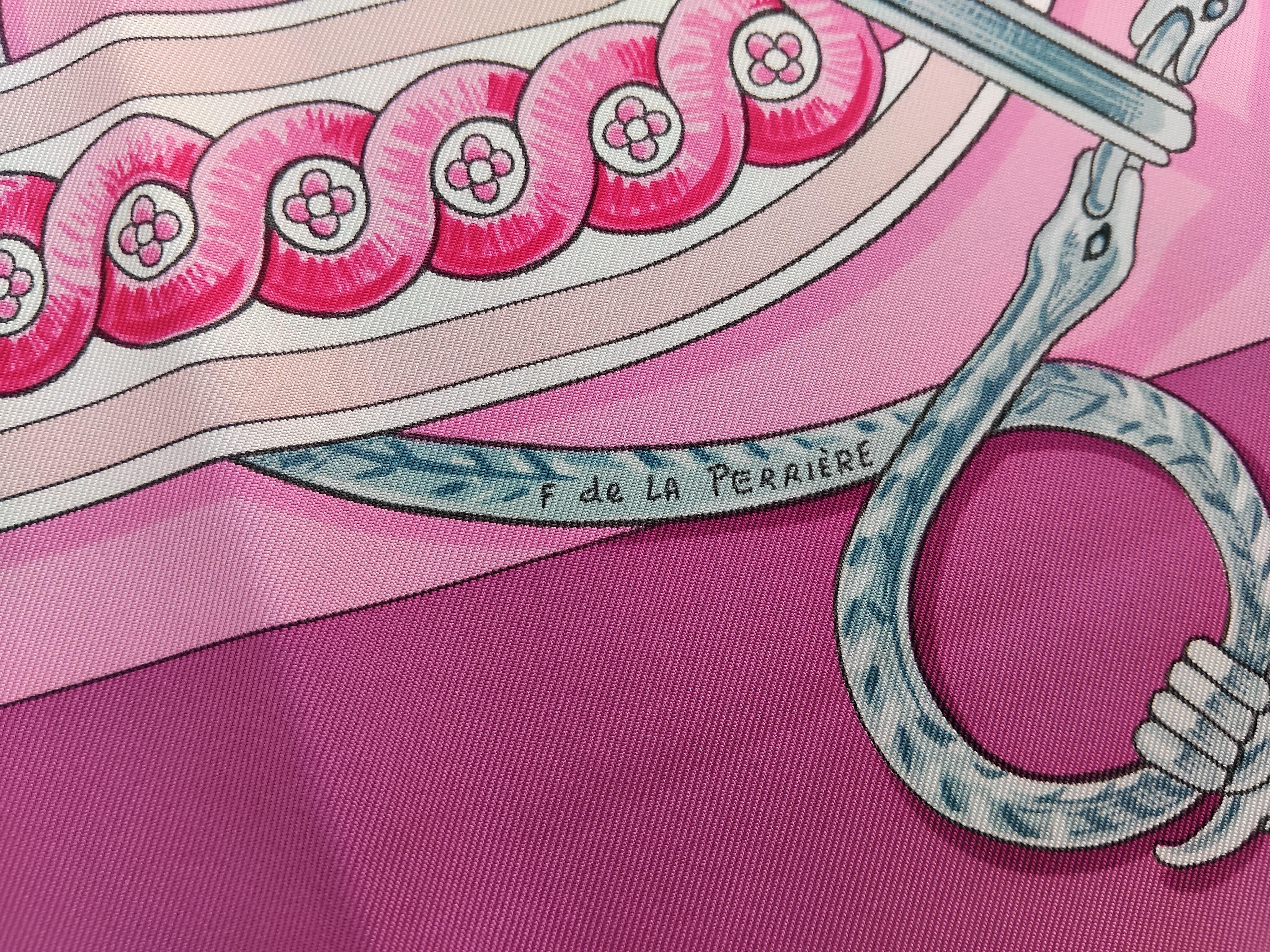 Hermès Bride De Cour Silk Scarf Pink 35' For Sale 1