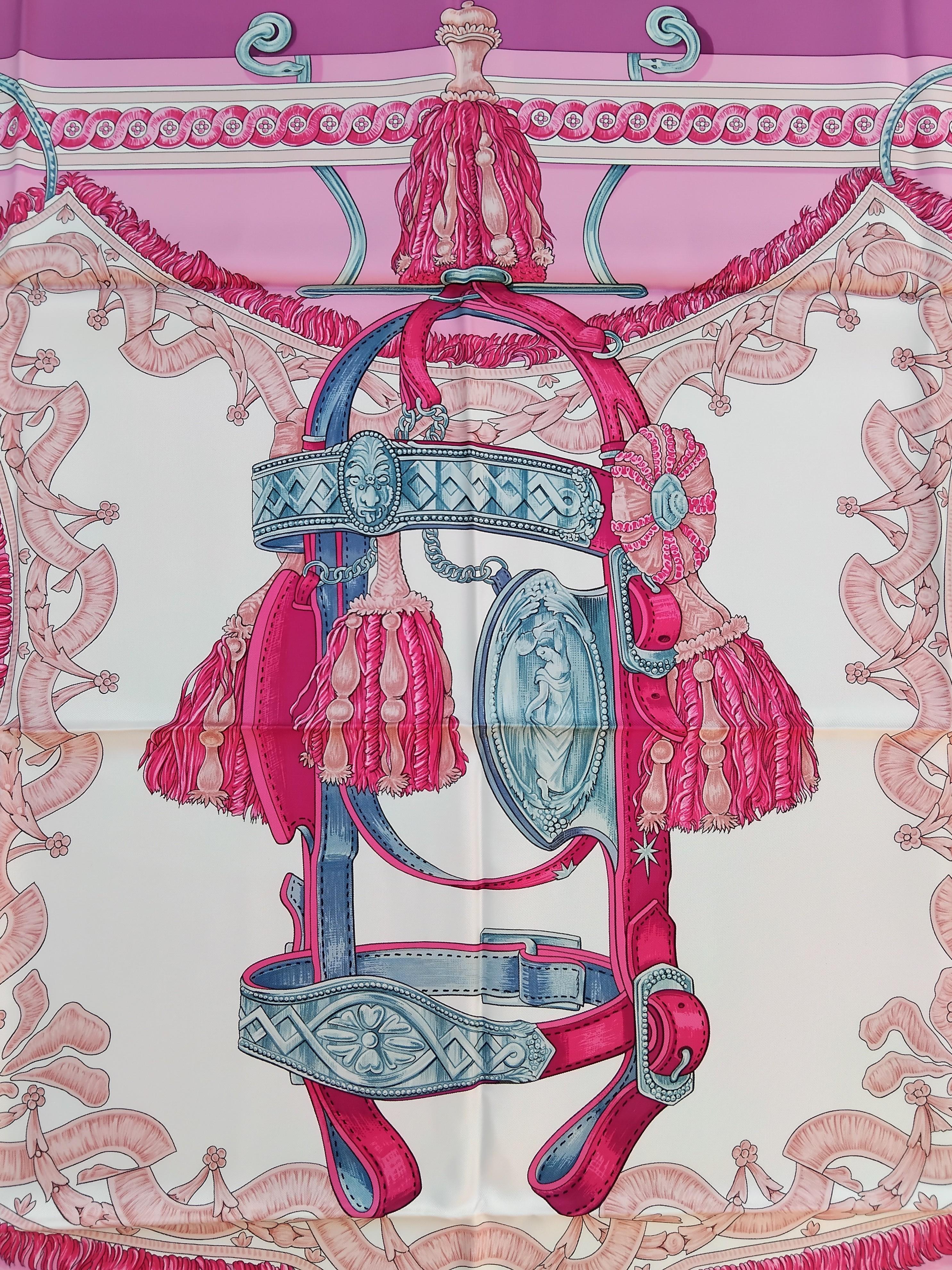 Hermès Bride De Cour Silk Scarf Pink 35' For Sale 2