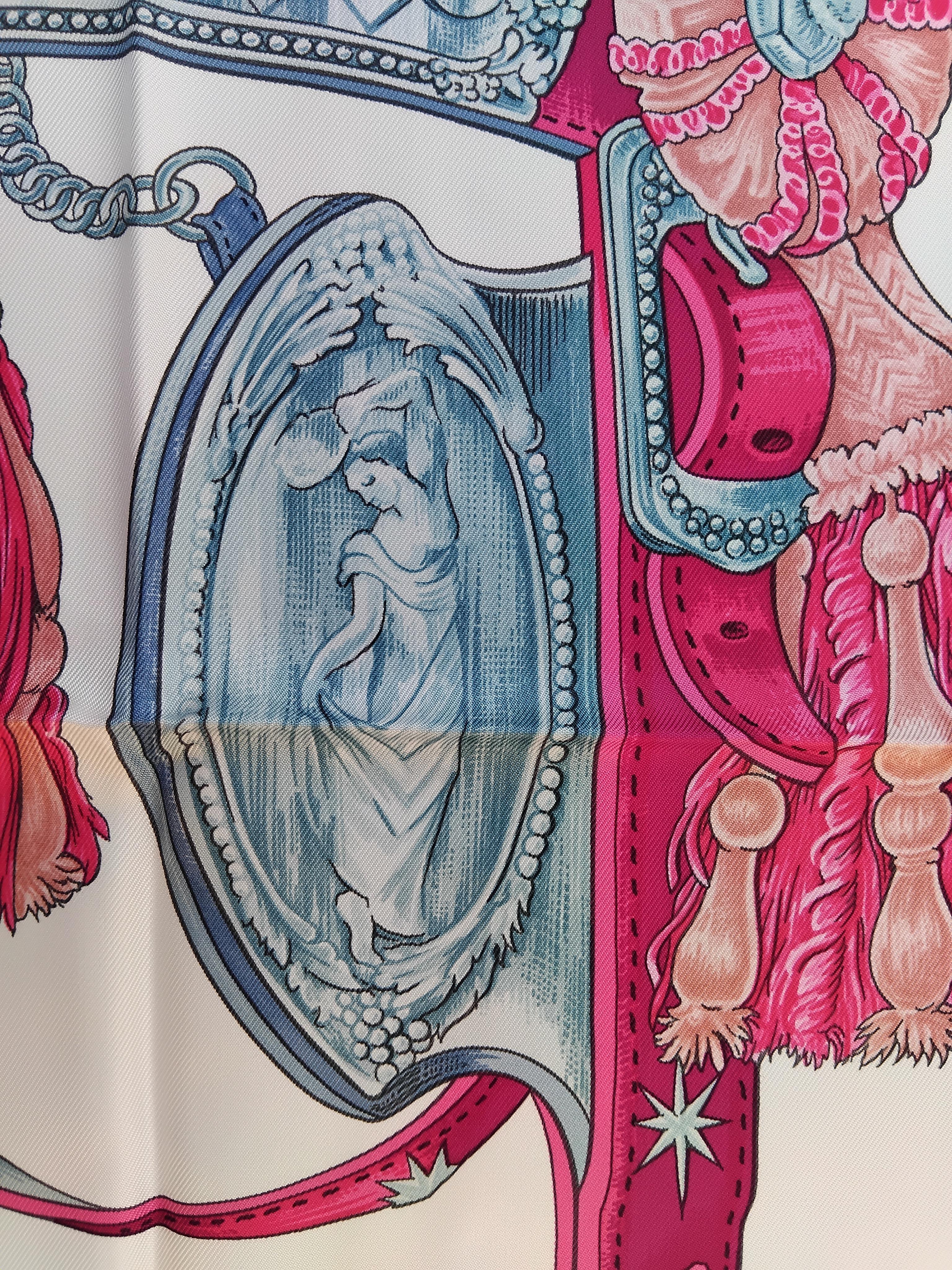 Hermès Bride De Cour Silk Scarf Pink 35' For Sale 3