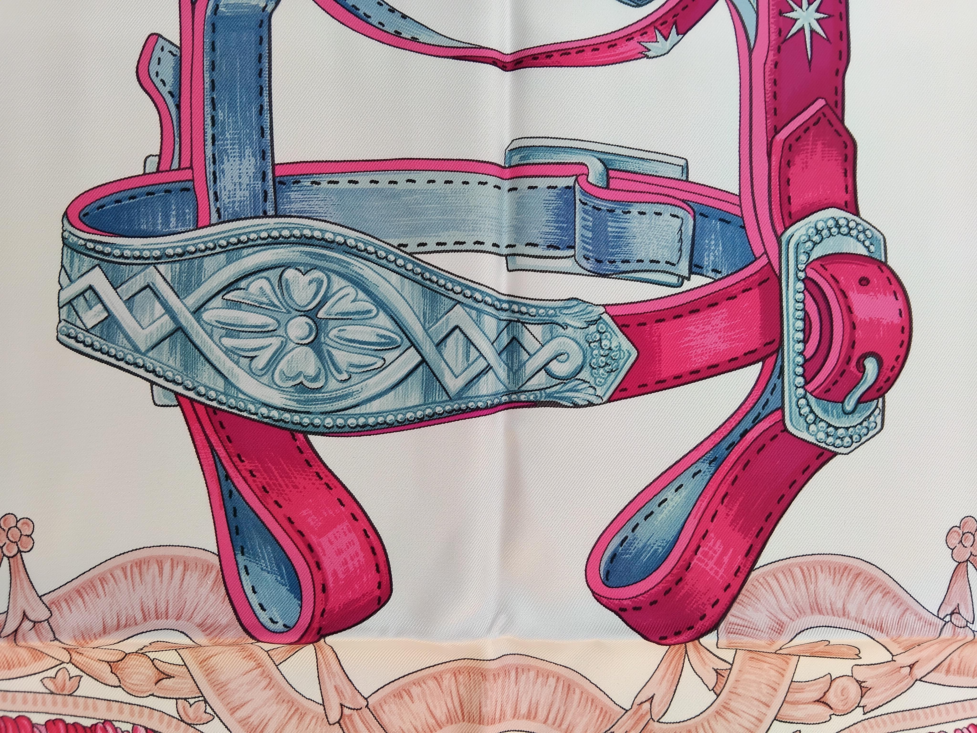 Hermès Bride De Cour Silk Scarf Pink 35' For Sale 4