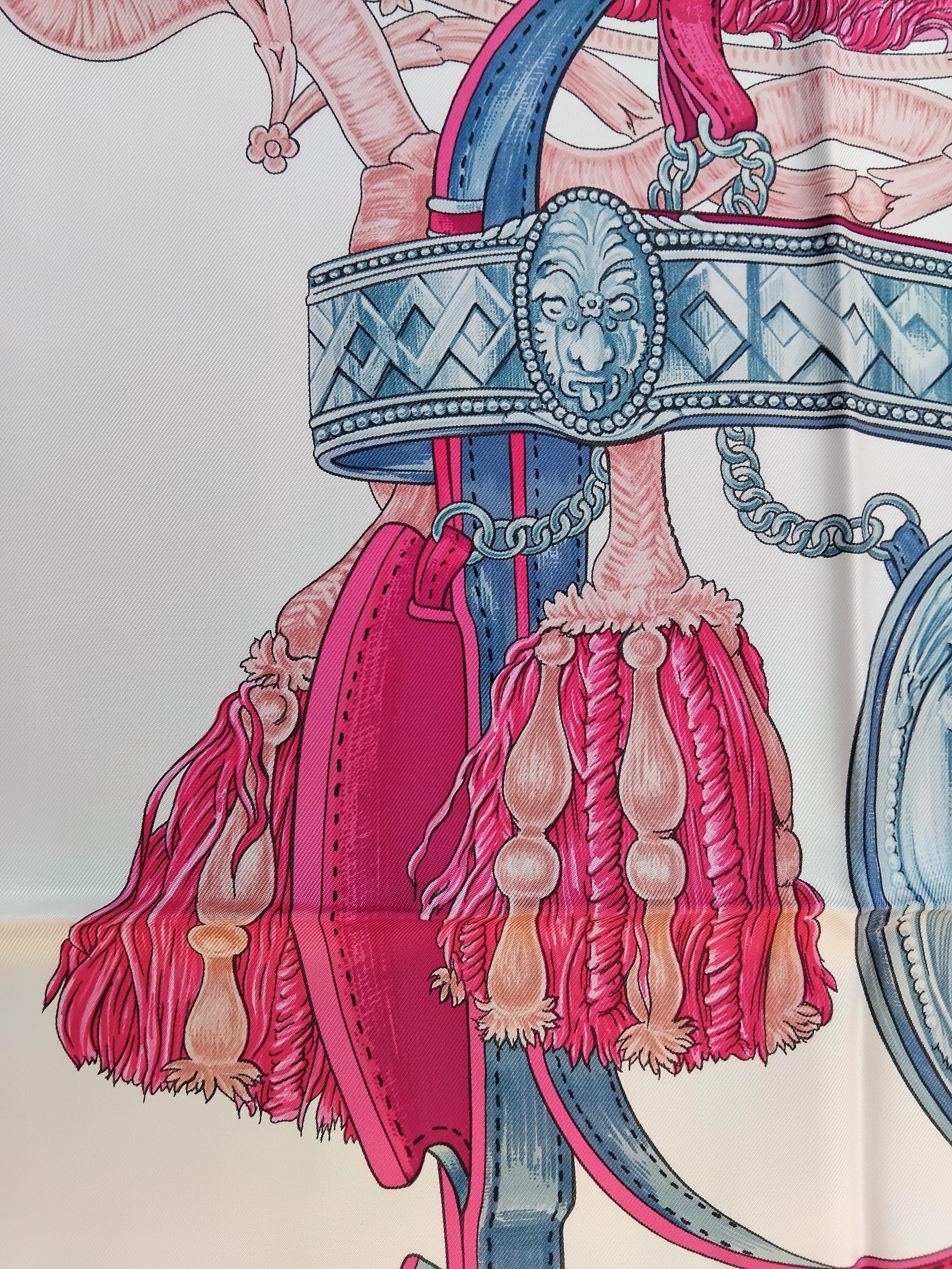Hermès Bride De Cour Silk Scarf Pink 35' For Sale 5