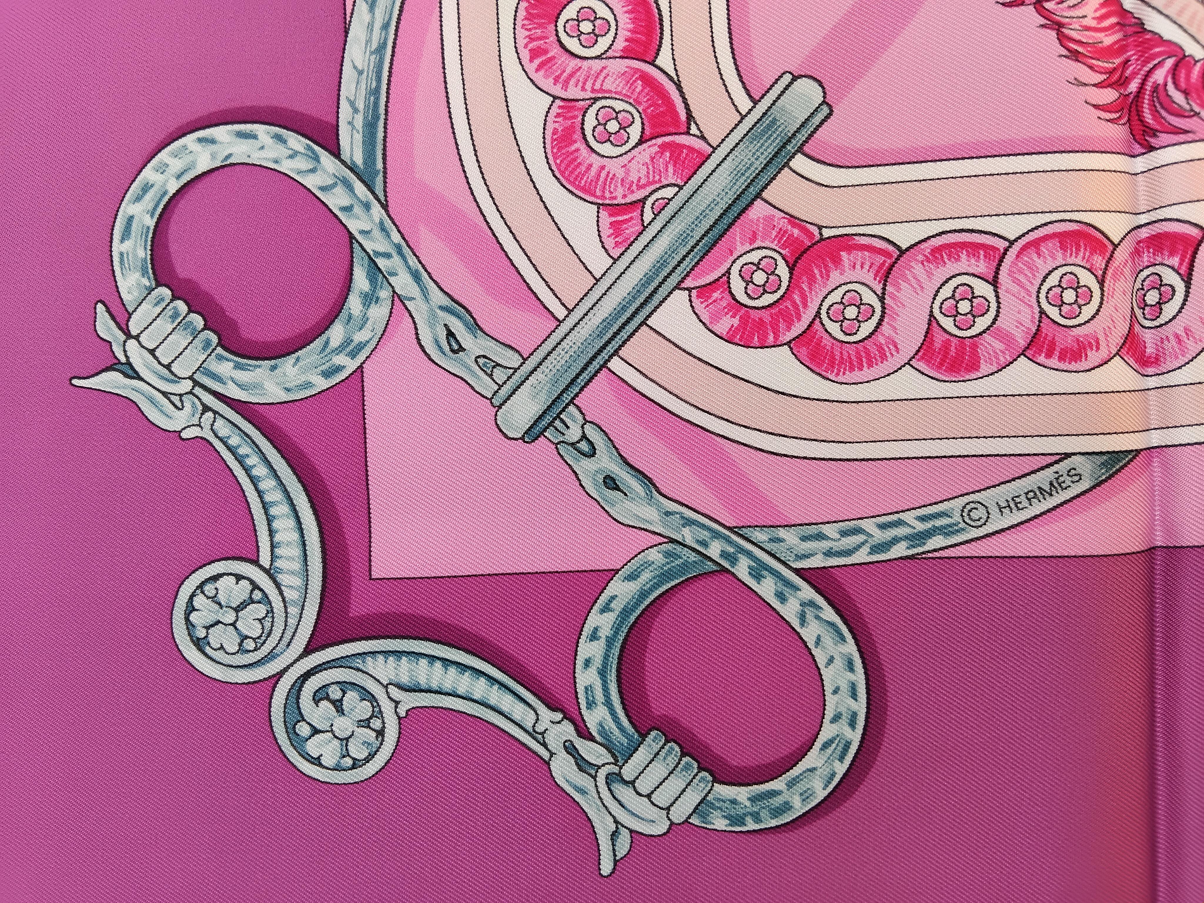 Hermès Bride De Cour Silk Scarf Pink 35' For Sale 6