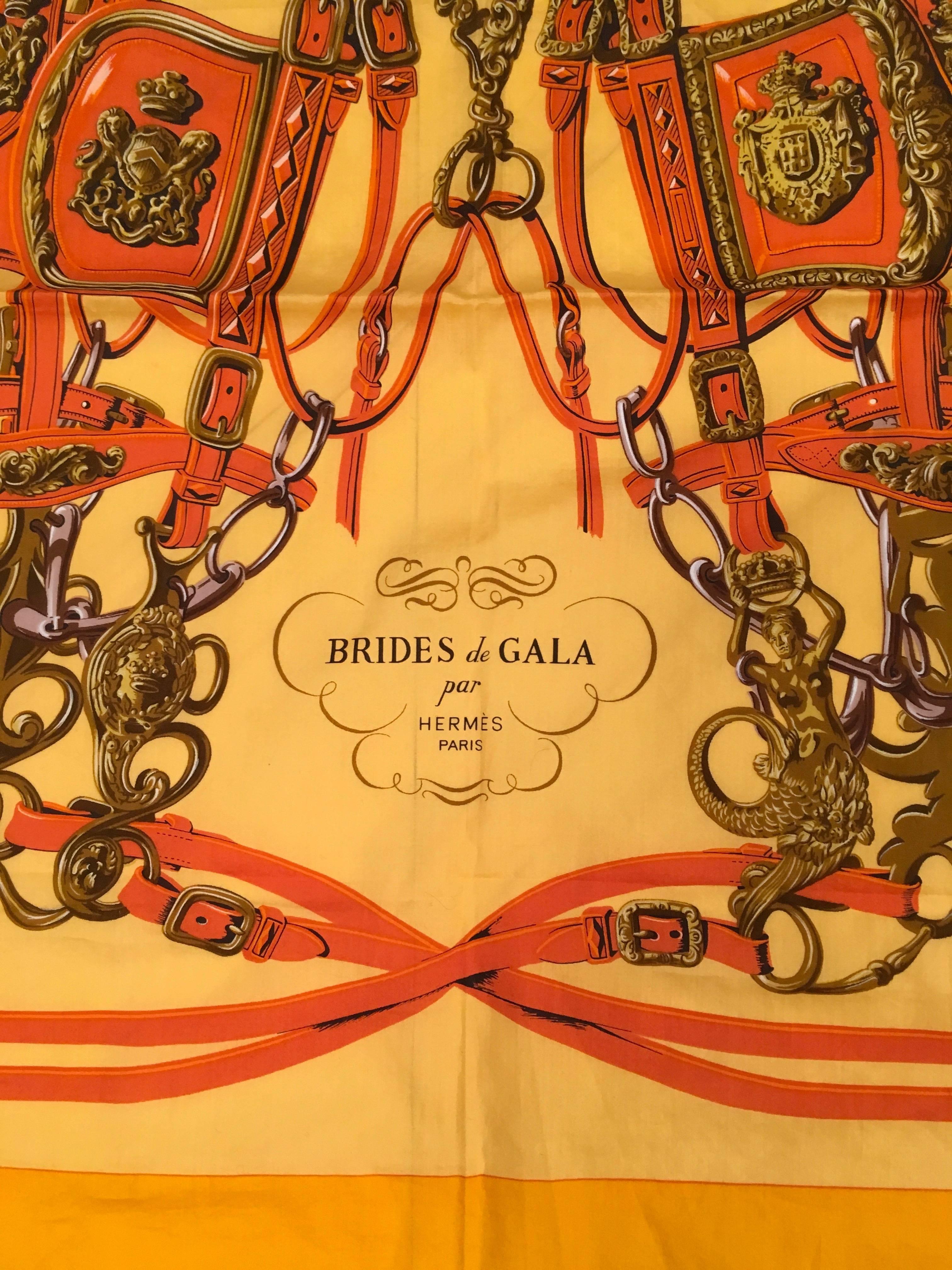 Orange Hermes Brides de Gala 100% Cotton Scarf  For Sale