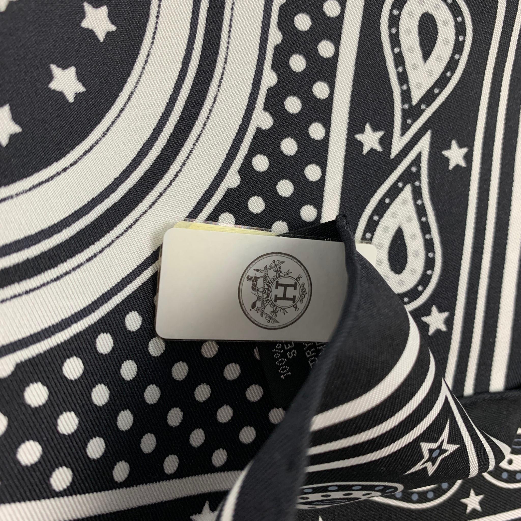 HERMES Brides de Gala Black White Silk Bandana Scarf In Excellent Condition In San Francisco, CA