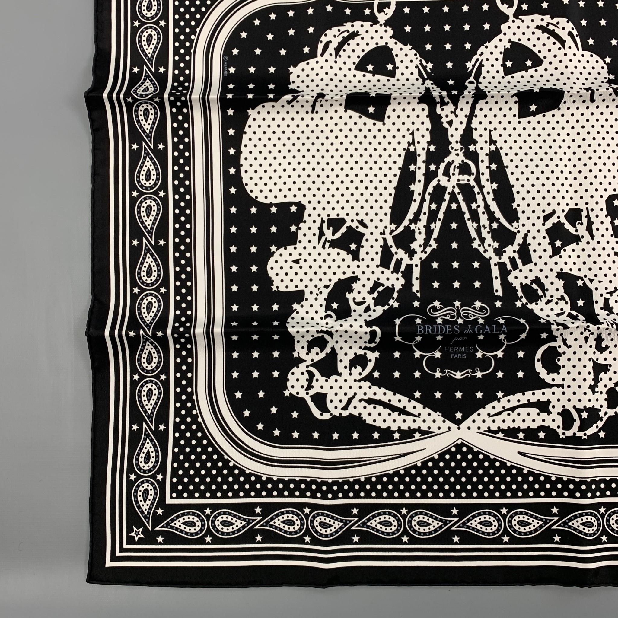 Women's HERMES Brides de Gala Black White Silk Bandana Scarf