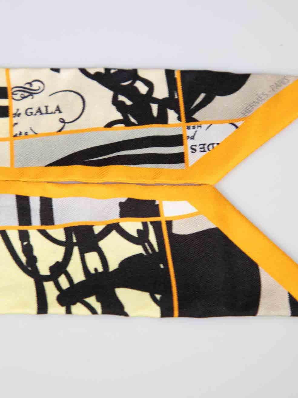 CONDITION is Very good. Hardly any visible wear to the scarf is evident on this used Hermès designer resale item. This item comes with an original box.
 
 
 
 Details
 
 
 Multicolour - Orange tone
 
 Silk
 
 Twilly scarf
 
 Brides de Gala en