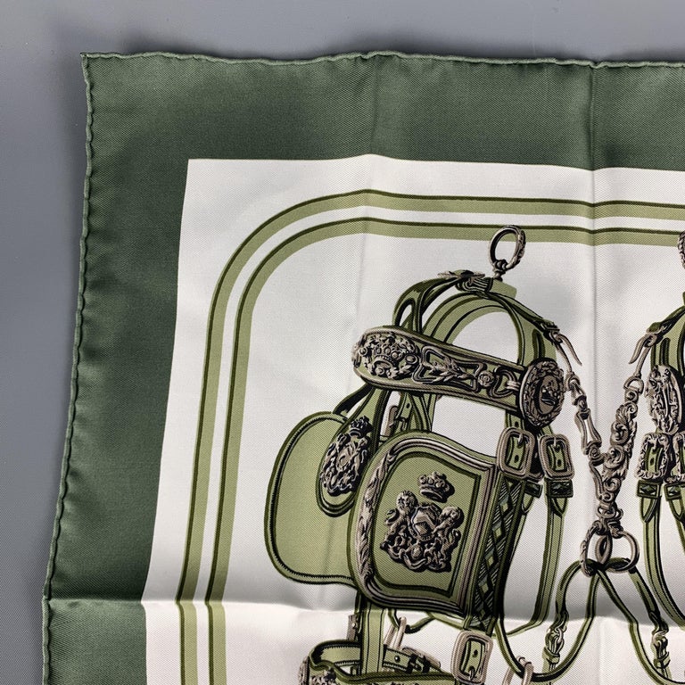 HERMES Brides de Gala Olive Silk Pocket Square For Sale at 1stdibs