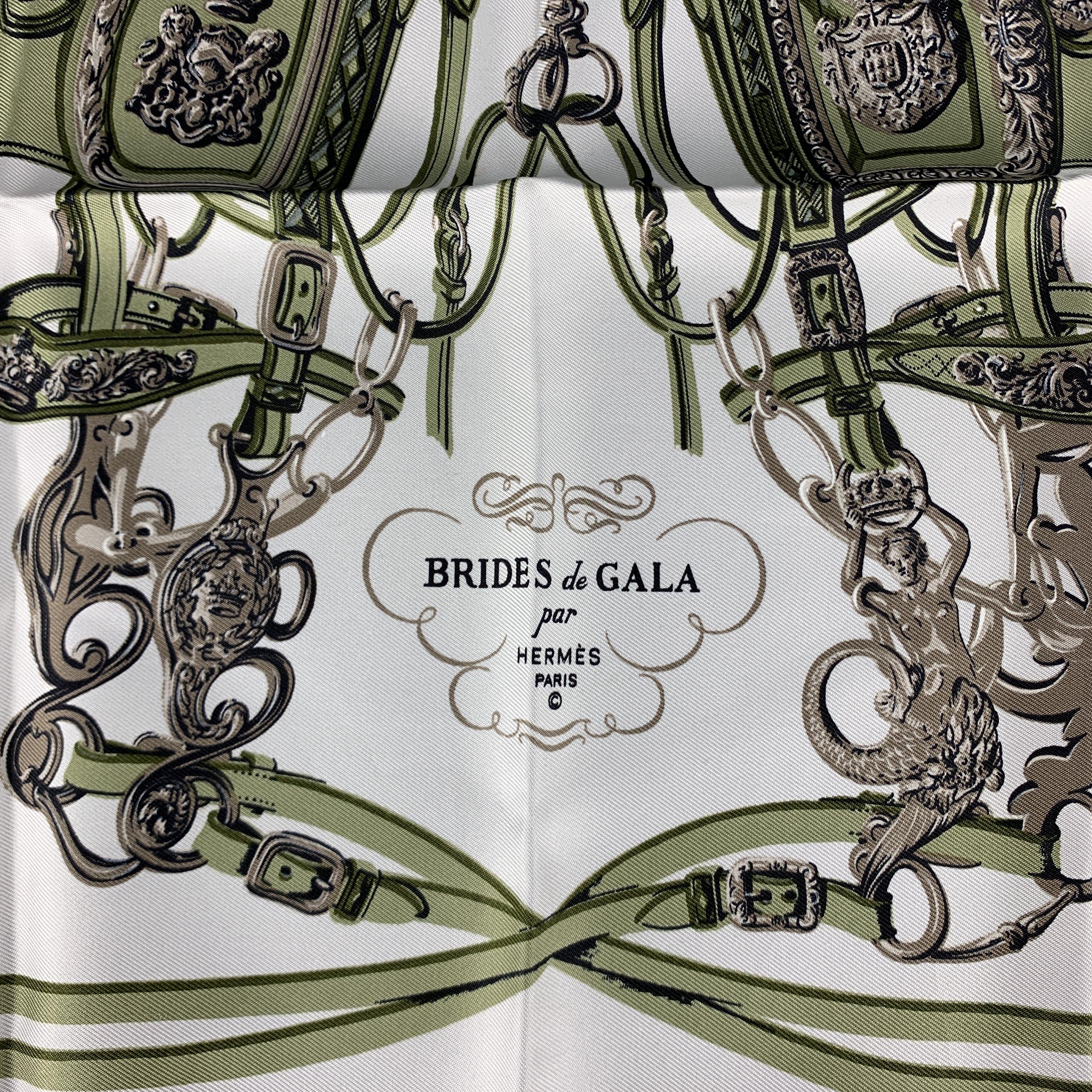 HERMES Brides de Gala Olive Silk Pocket Square 1