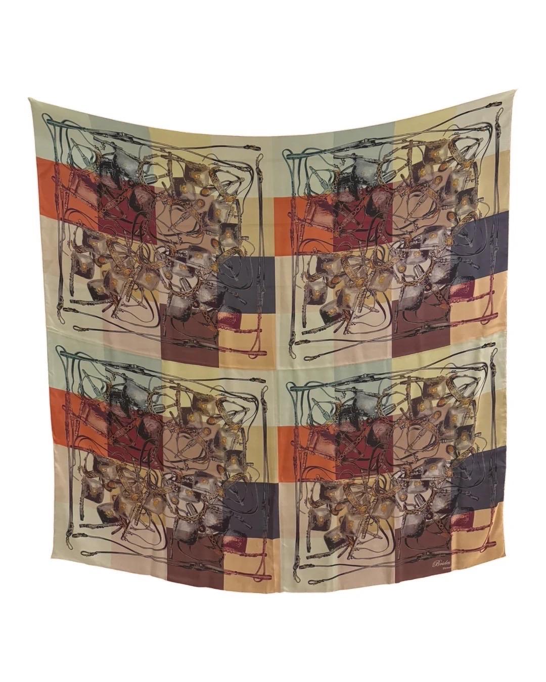 Brown Hermès ‘Brides Rebelles’ XL Silk Scarf 140cm Shawl by Benoît-Pierre Emery For Sale