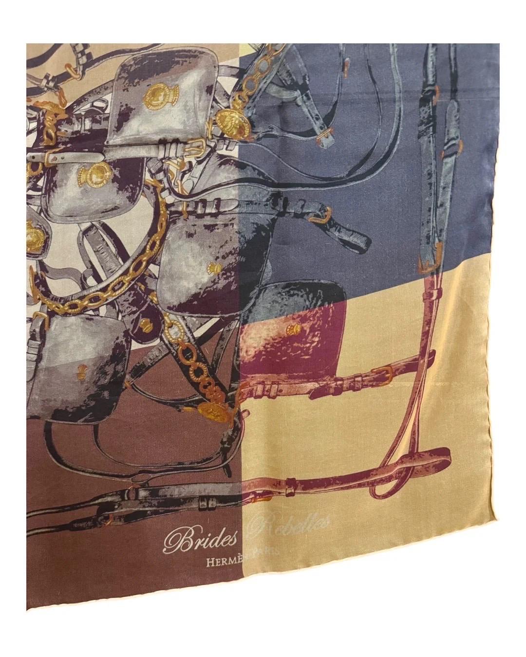 Hermès ‘Brides Rebelles’ XL Silk Scarf 140cm Shawl by Benoît-Pierre Emery In Excellent Condition For Sale In Kingston, NY