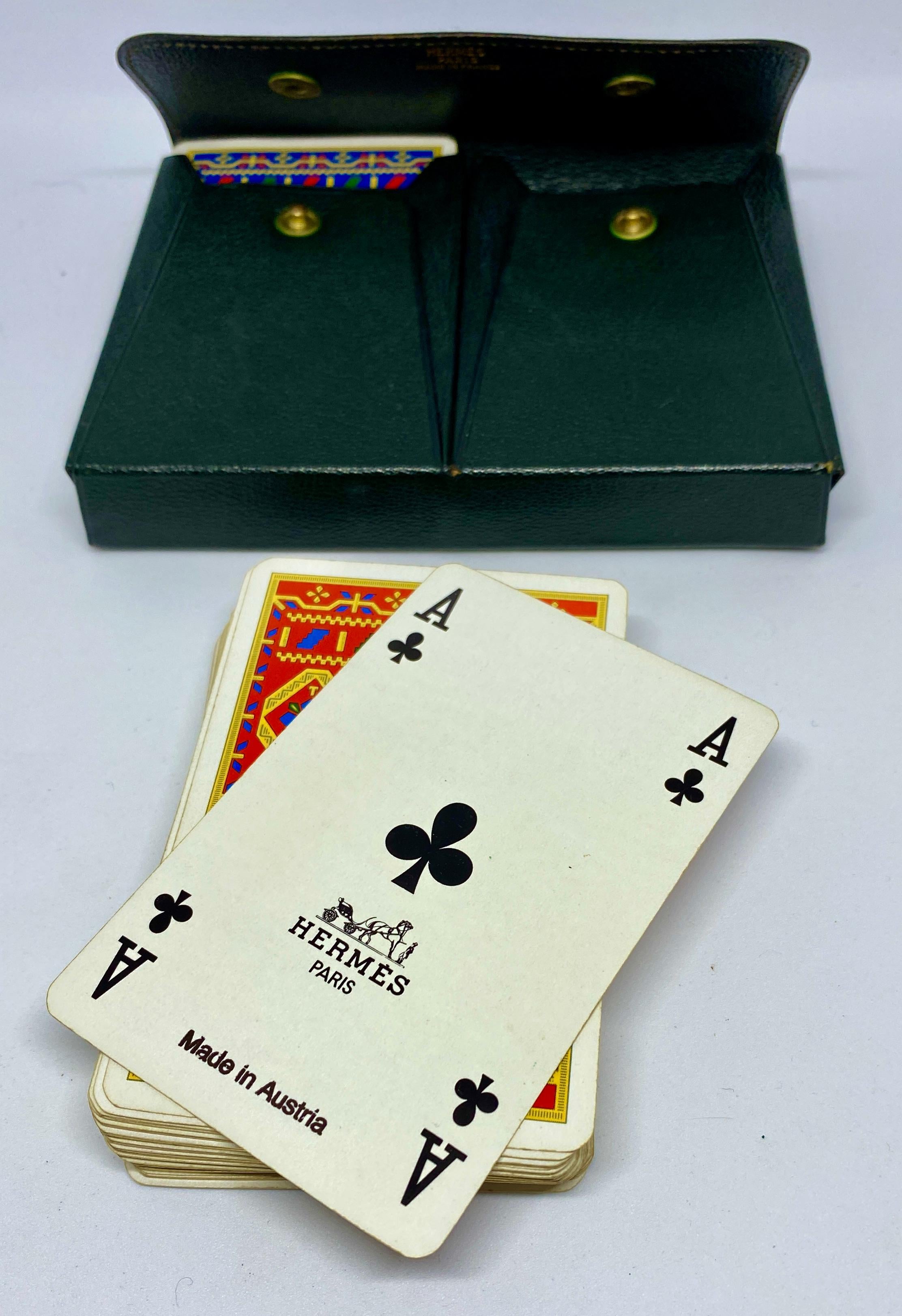 Hermès Bridge Set Playing Cards in Green Leather Case In Good Condition In San Rafael, CA