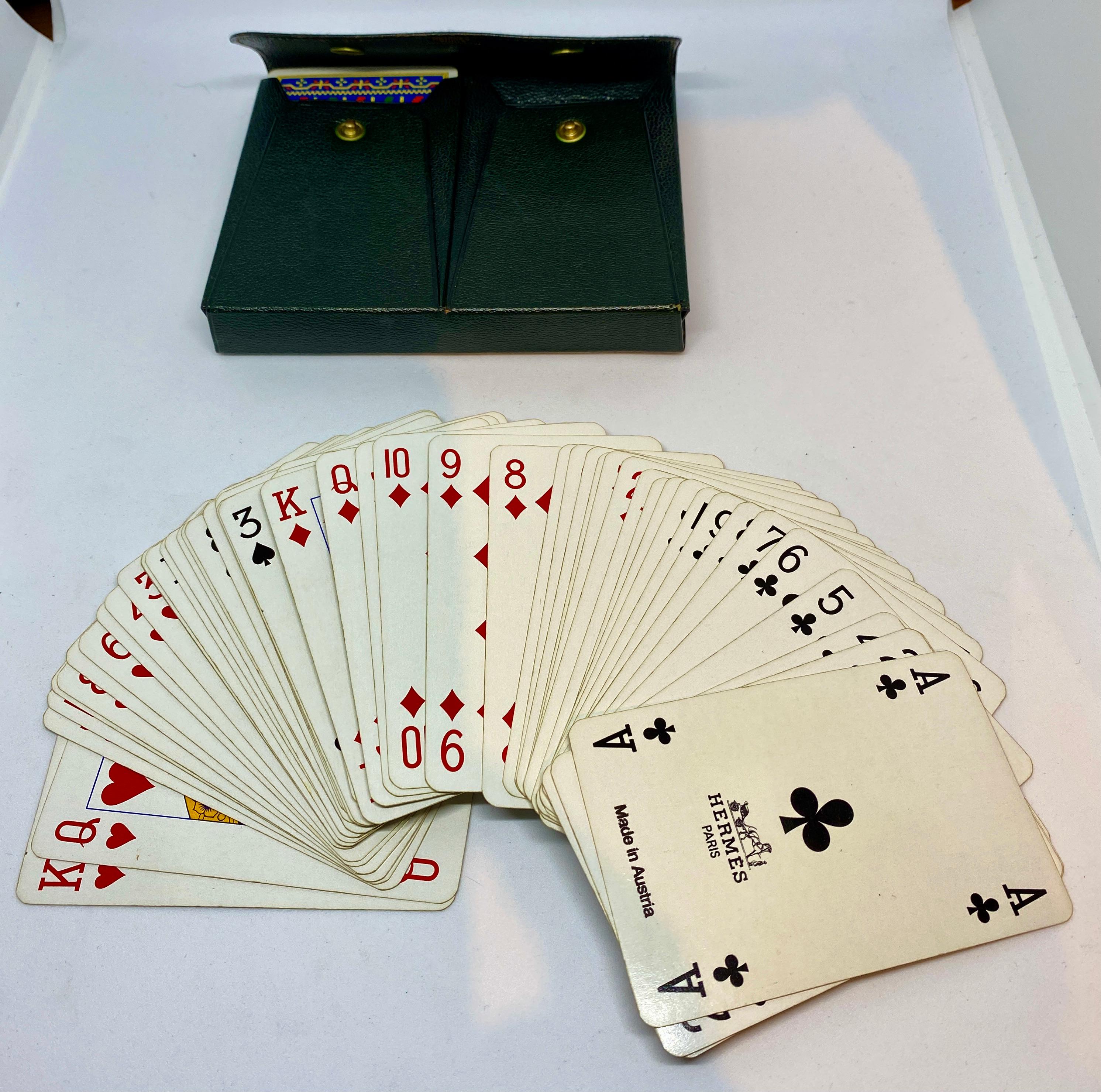 Women's or Men's Hermès Bridge Set Playing Cards in Green Leather Case