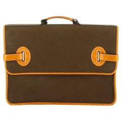 Porte-documents Hermès en cuir et toile