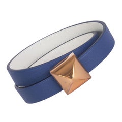 HERMÈS Bracelet Swift MEDOR INFINI double tour bleu Brighton / blanc T2