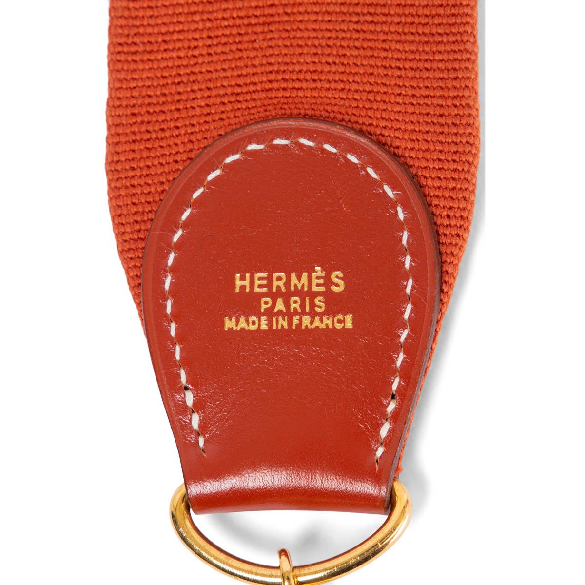 Red HERMES Brique Box leather & canvas SANGLE KELLY 50mm Bag Strap For Sale