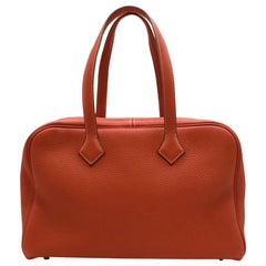 Hermes Brique Clemence Leather Victoria II Fourre-Tout 35 Bag